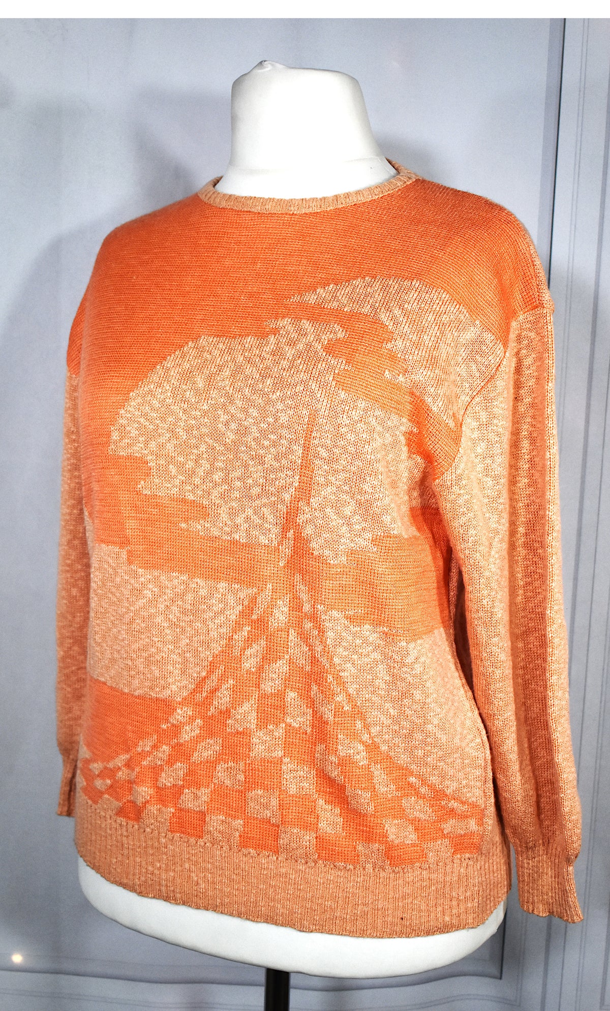 Pull vintage coton abricot motif abstrait – Made in France