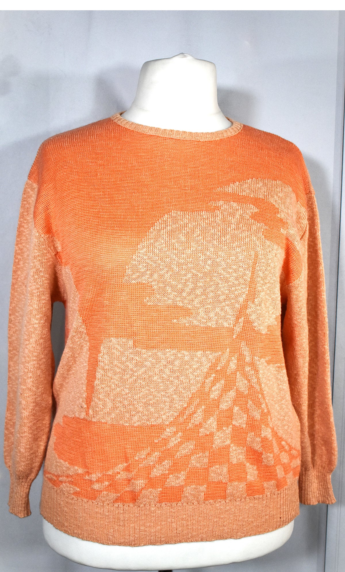 Pull vintage coton abricot motif abstrait – Made in France