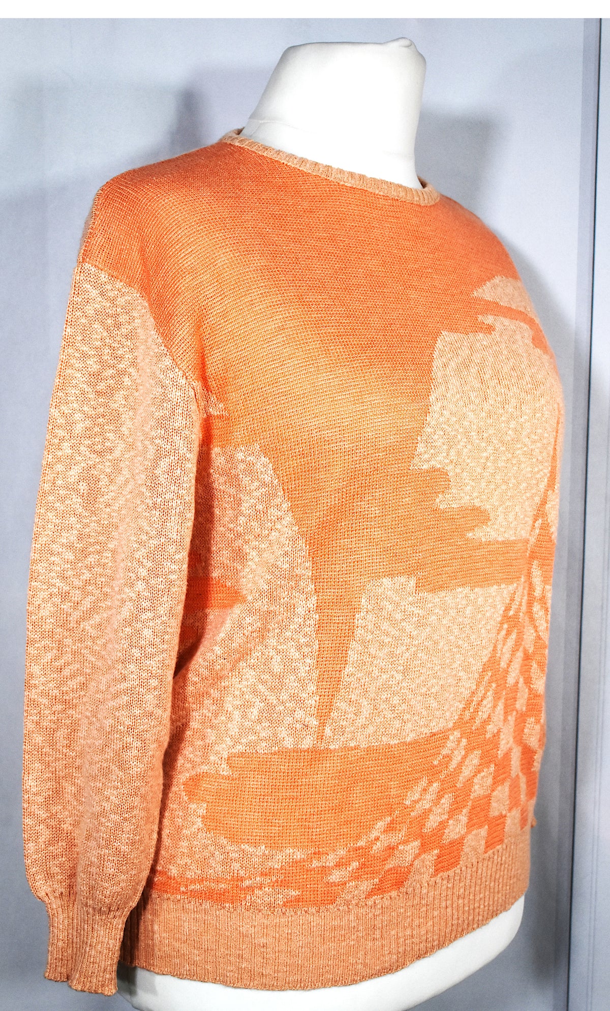 Pull vintage coton abricot motif abstrait – Made in France