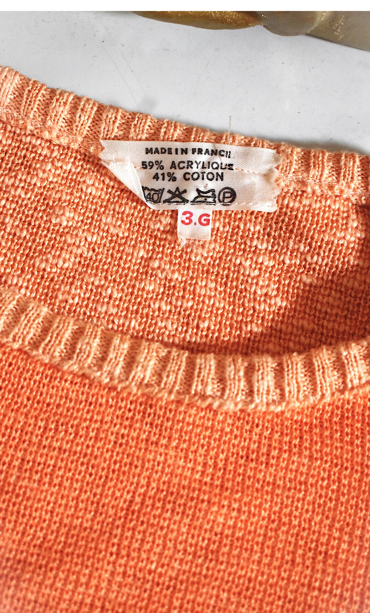 Pull vintage coton abricot motif abstrait – Made in France