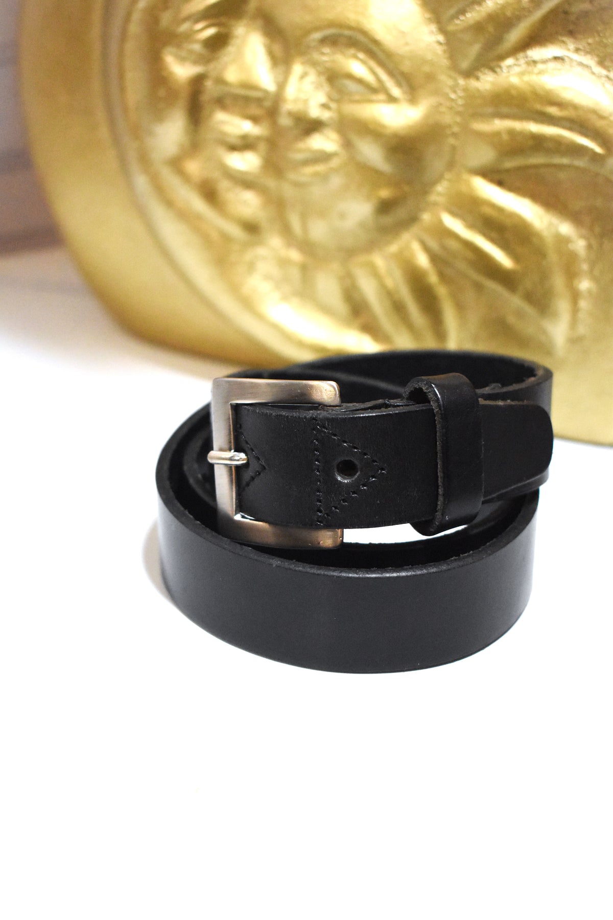 Ceinture vintage en cuir de vachette noire – Fabriquée aux Pays-Bas