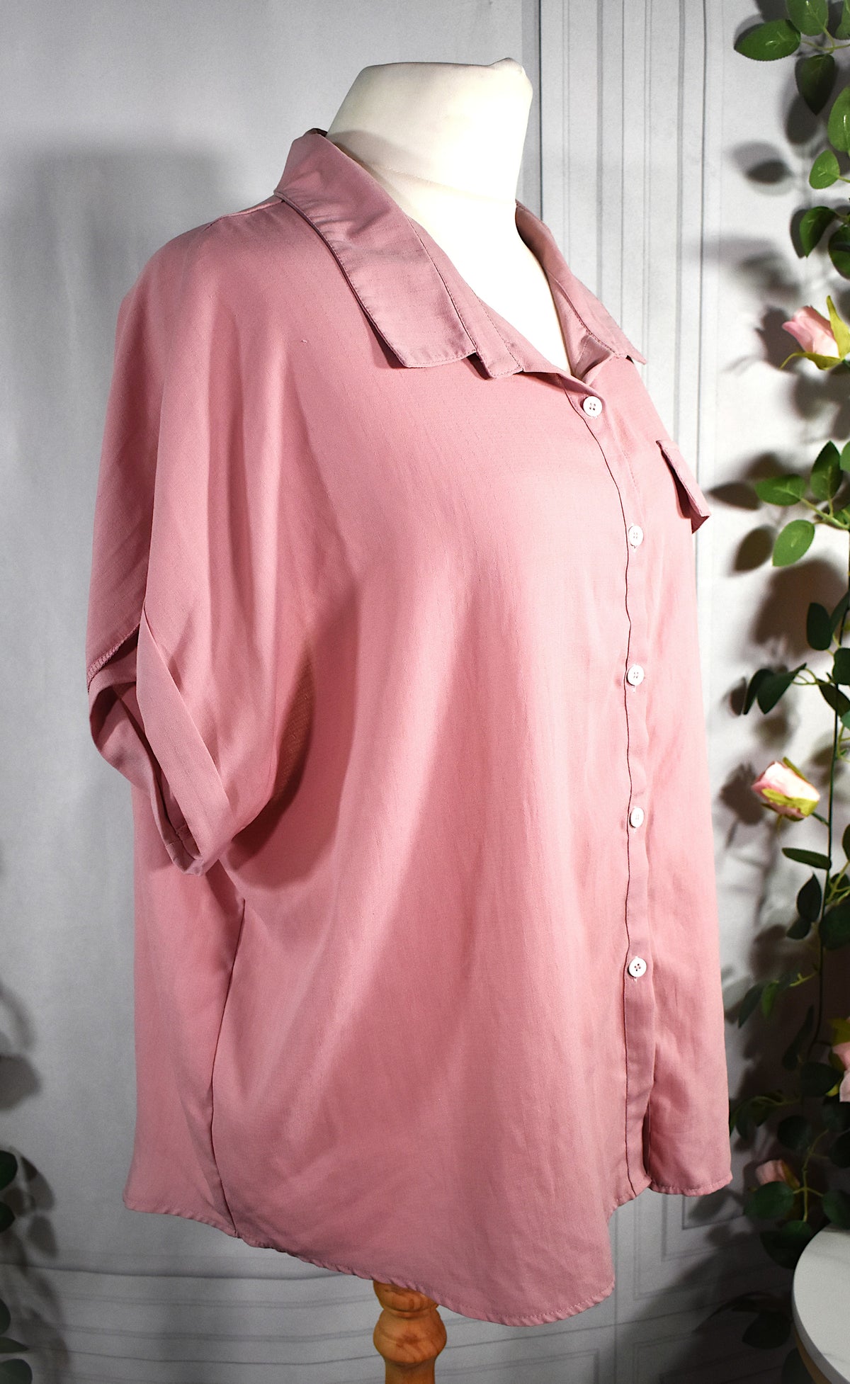 Chemise unie rose dragée
