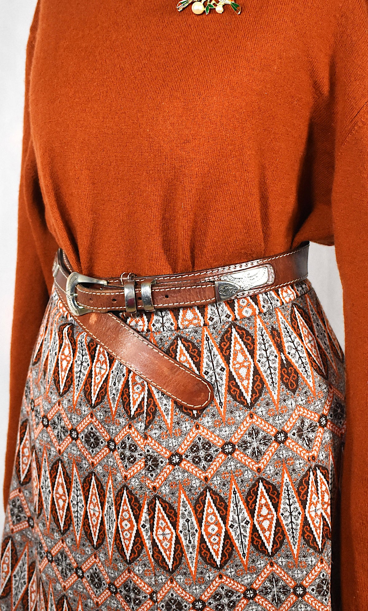 Ceinture vintage western en cuir marron –  Made in France