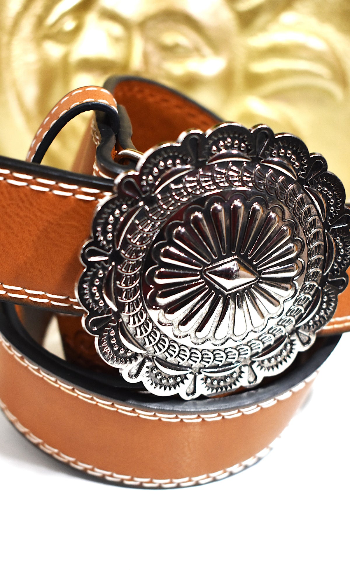 Ceinture simili marron gravée boho