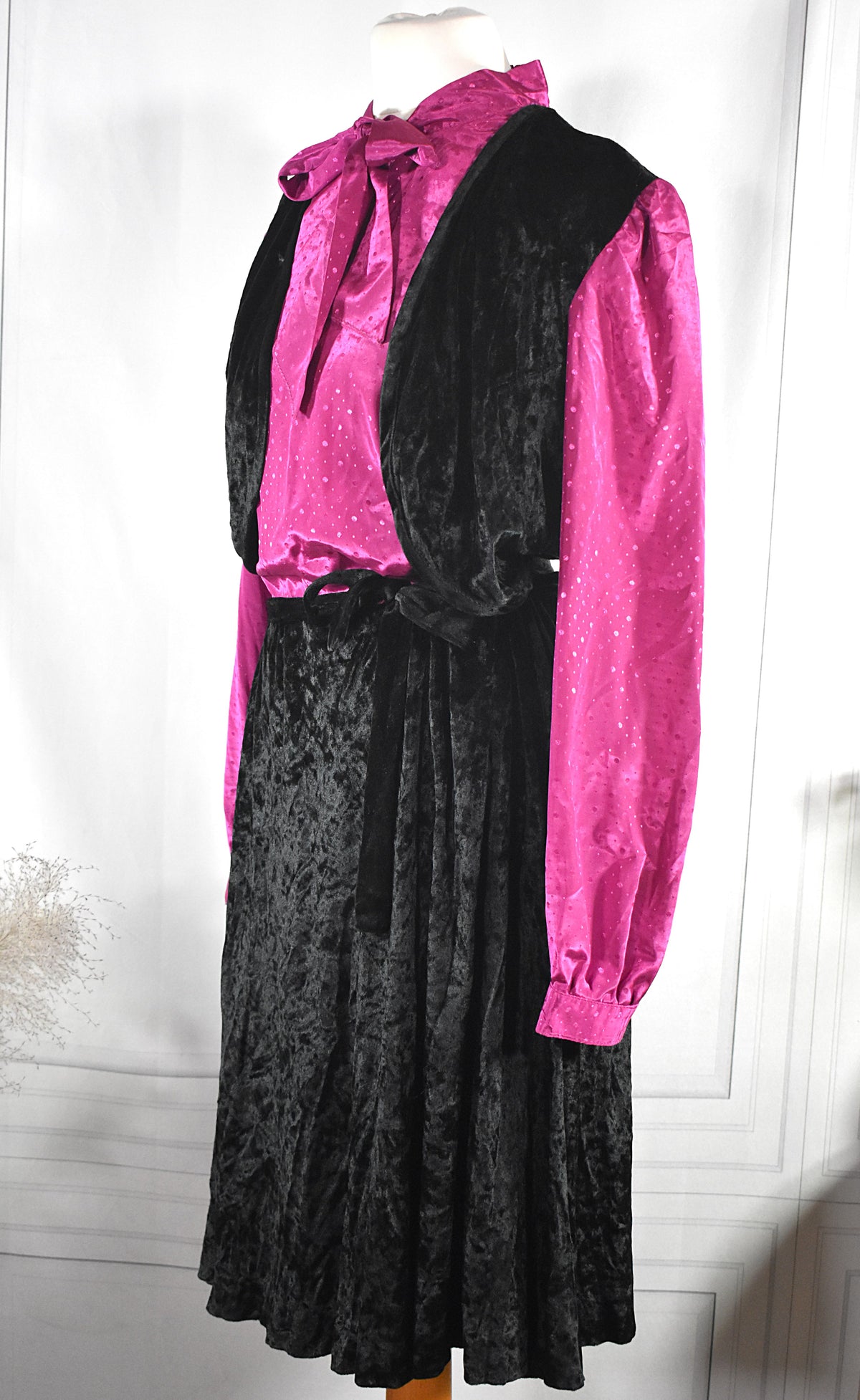 Robe bimatière velours noir & satin rose