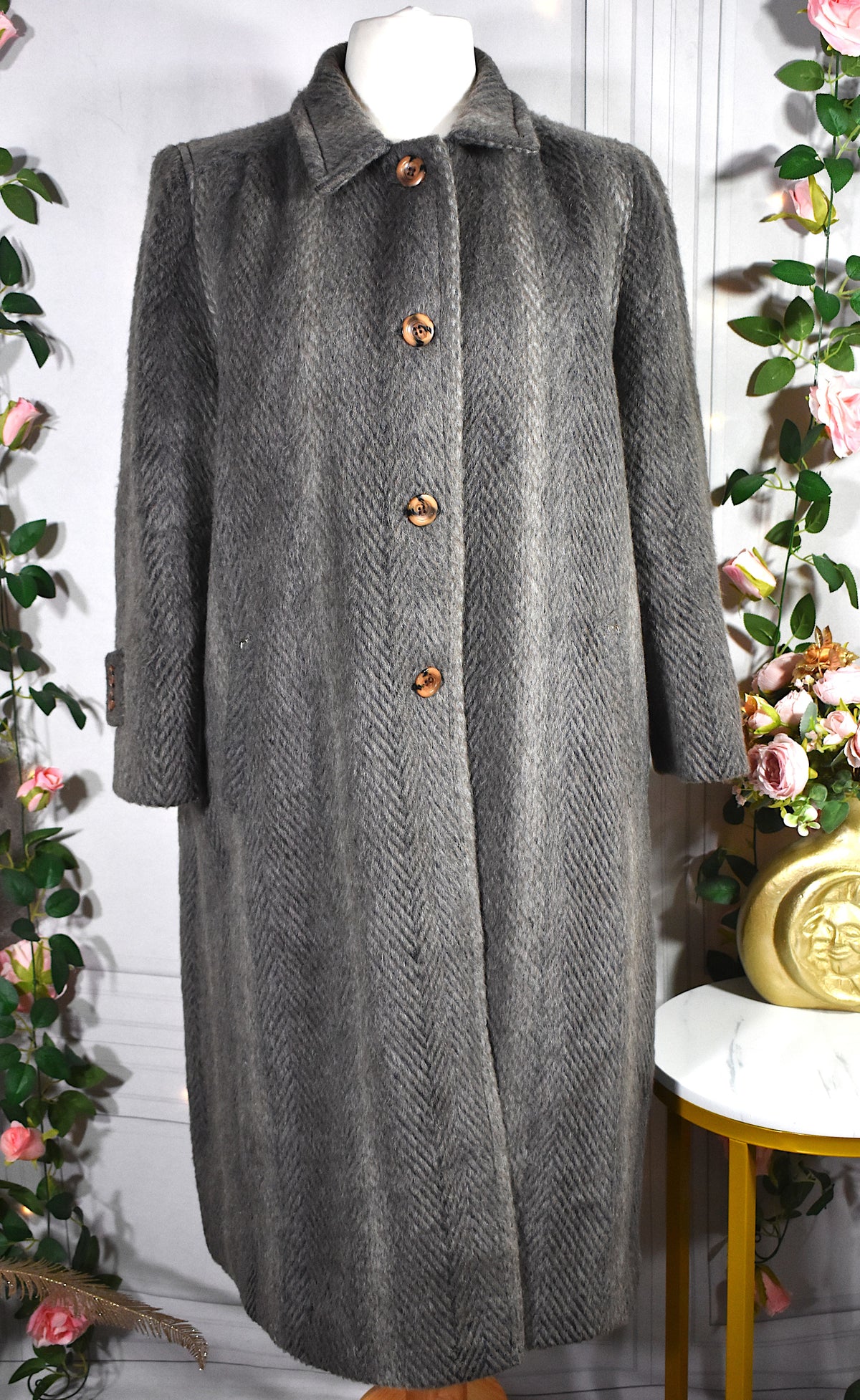 Manteau long laine de lama gris