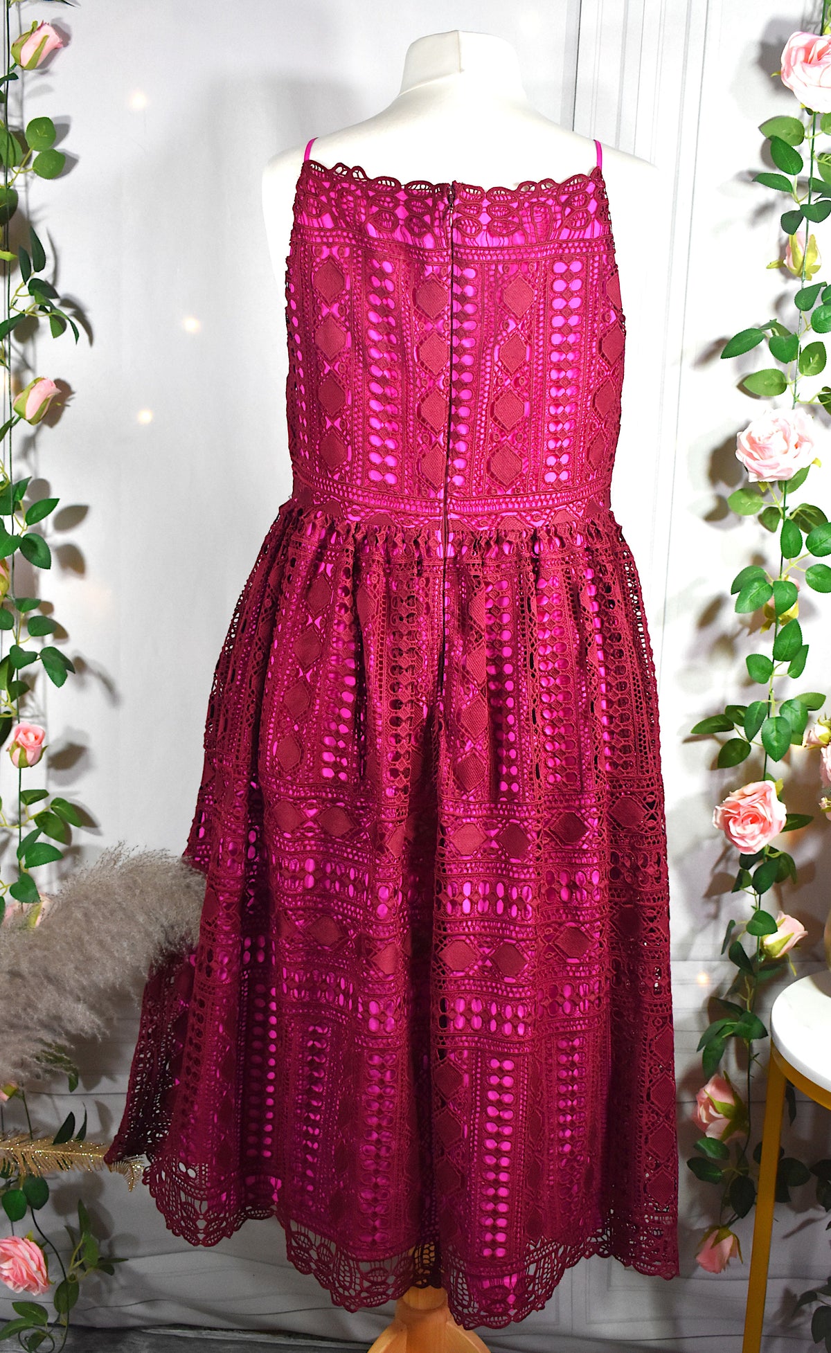 Robe en dentelle prune & rose