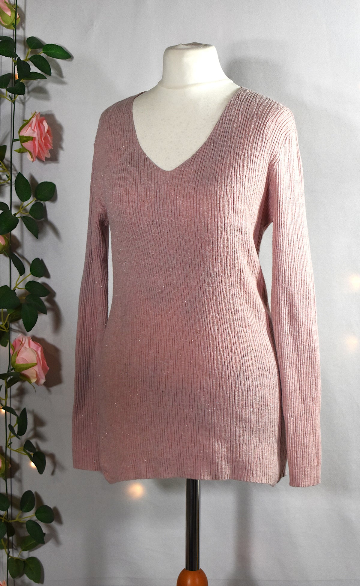 Pull rose texturé pailleté