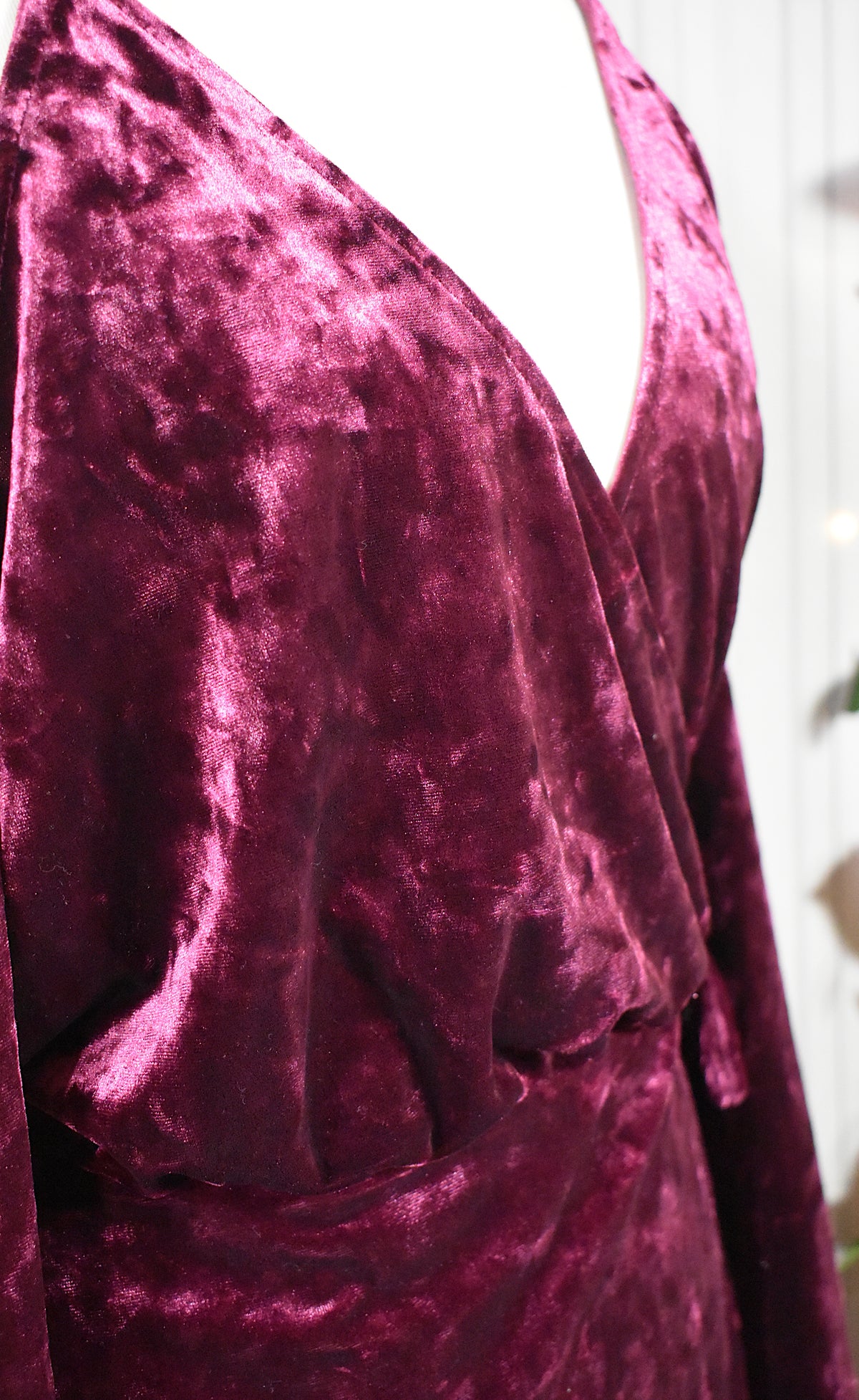 Robe portefeuille en velours bordeaux