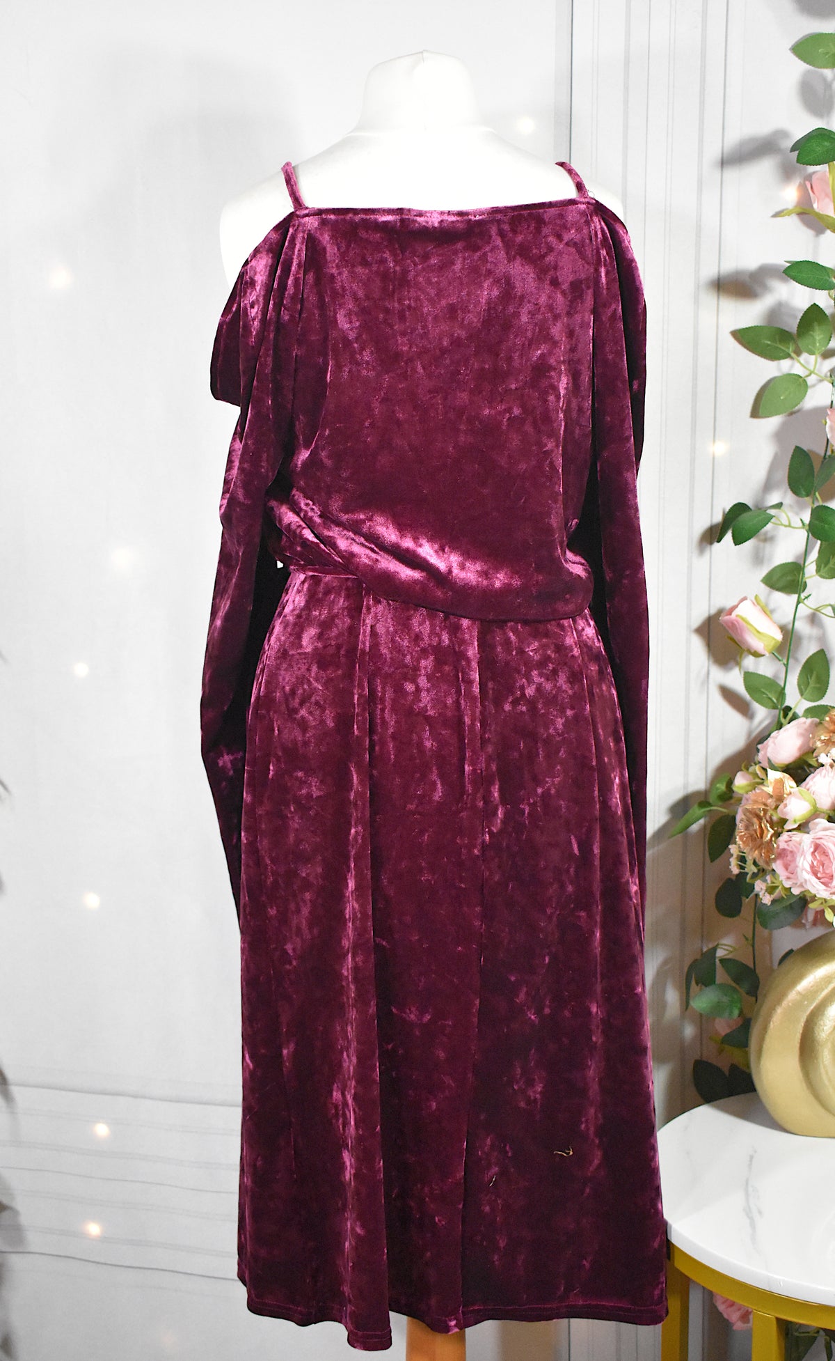 Robe portefeuille en velours bordeaux