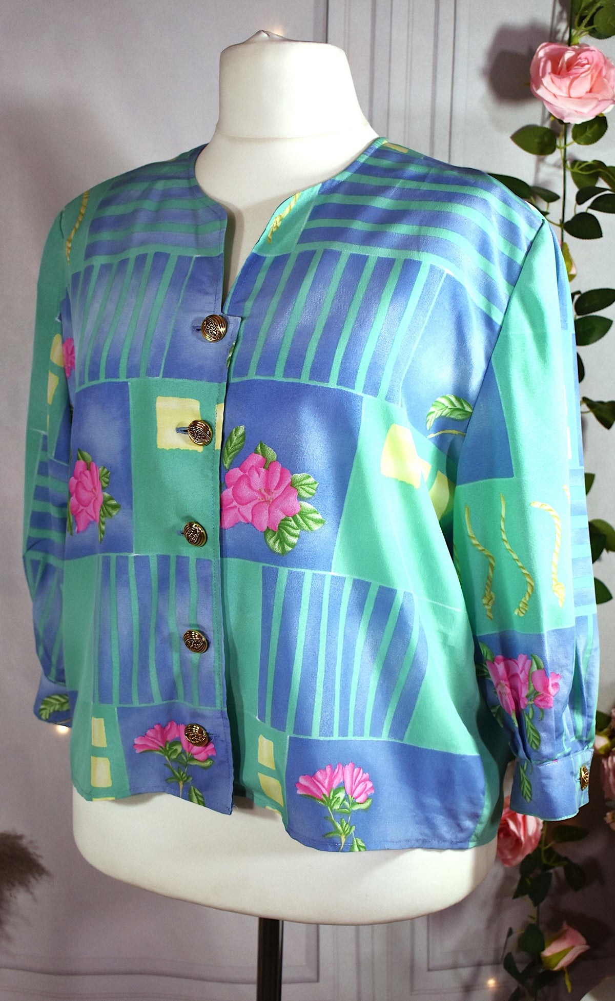 Blouse vintage bleue & verte