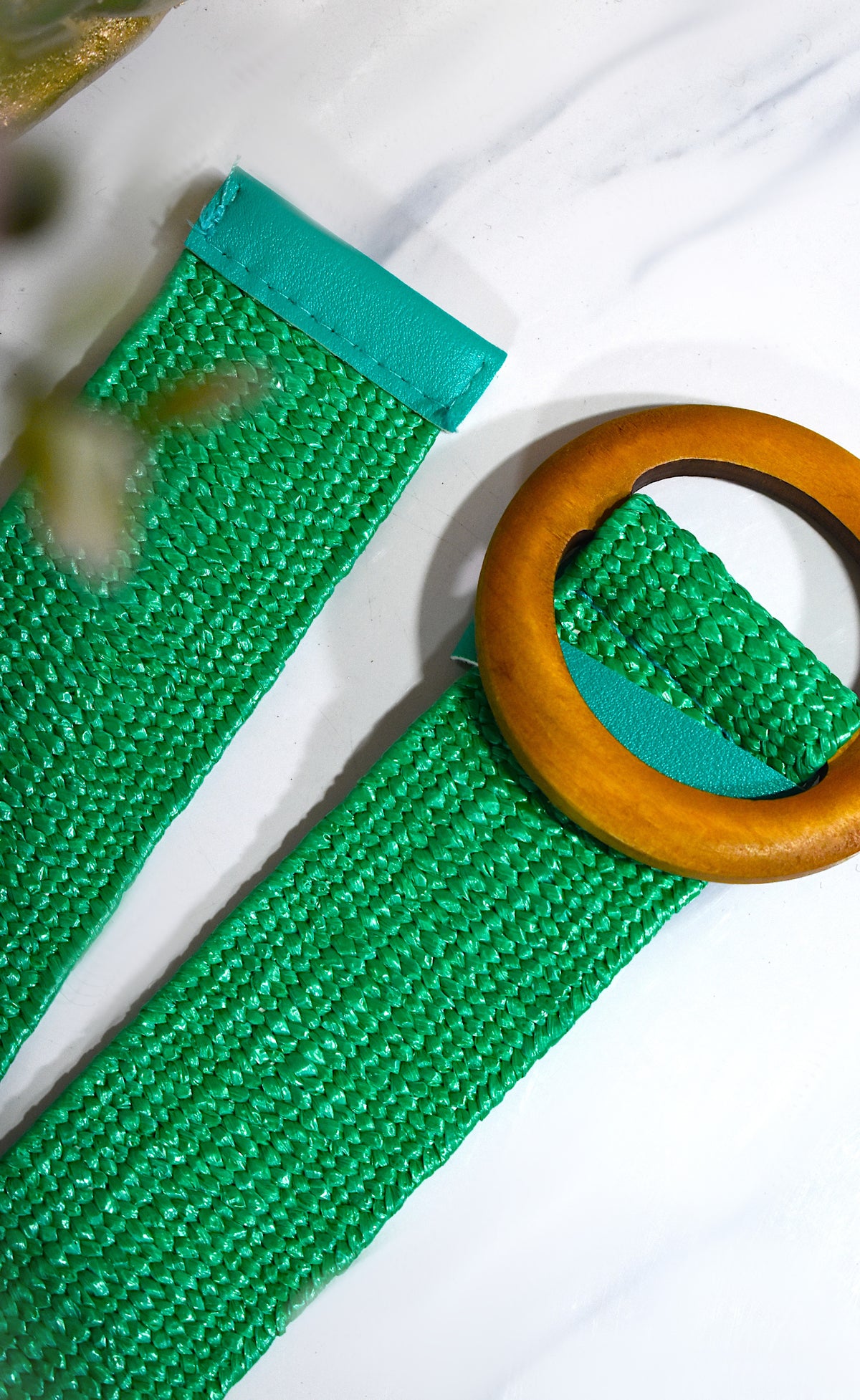 Ceinture élastique verte & boucle en bois