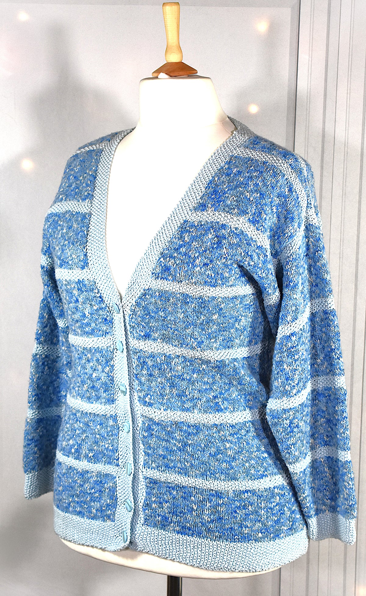 Gilet vintage fait main tons bleus marbrés