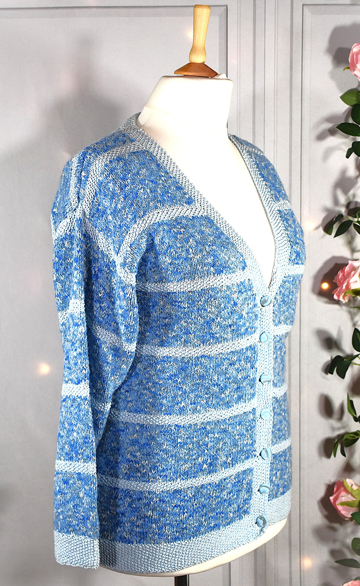Gilet vintage fait main tons bleus marbrés