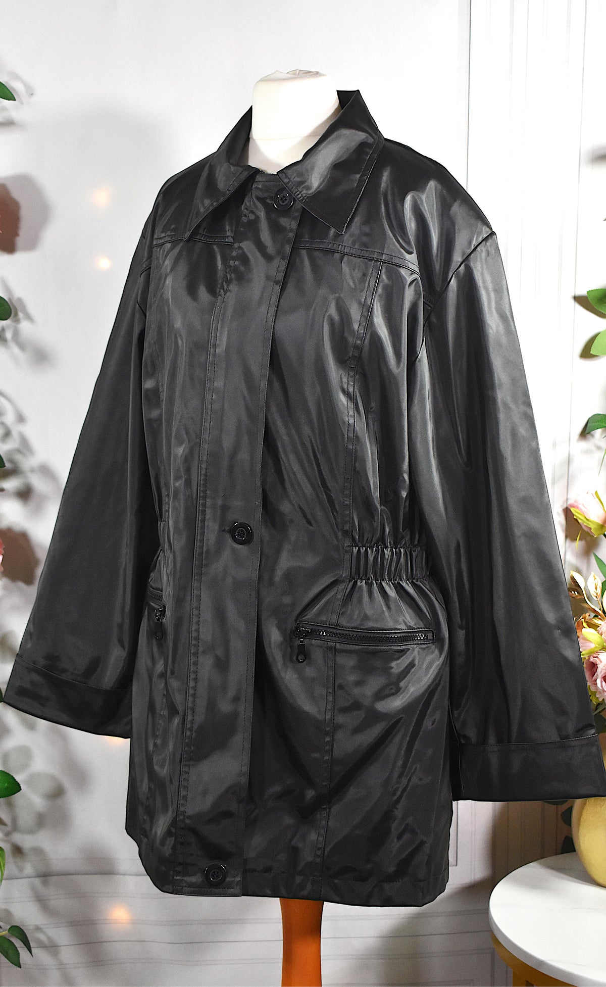 Veste mi-longue noire vintage imperméable