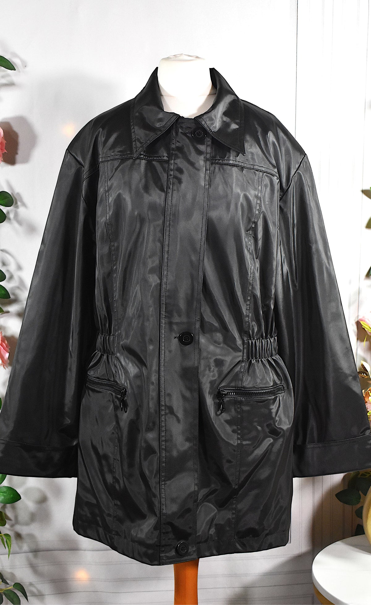 Veste mi-longue noire vintage imperméable