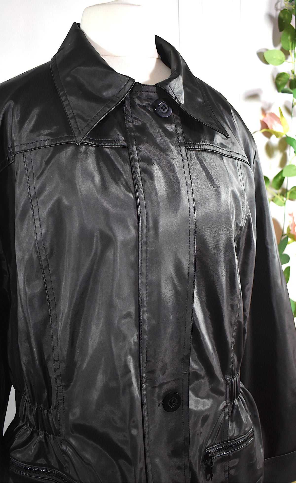 Veste mi-longue noire vintage imperméable