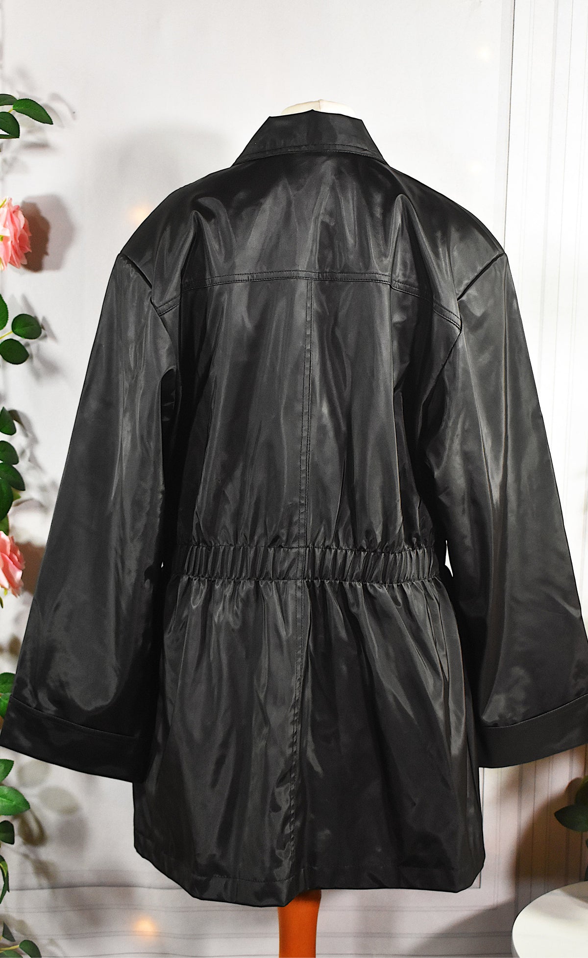 Veste mi-longue noire vintage imperméable