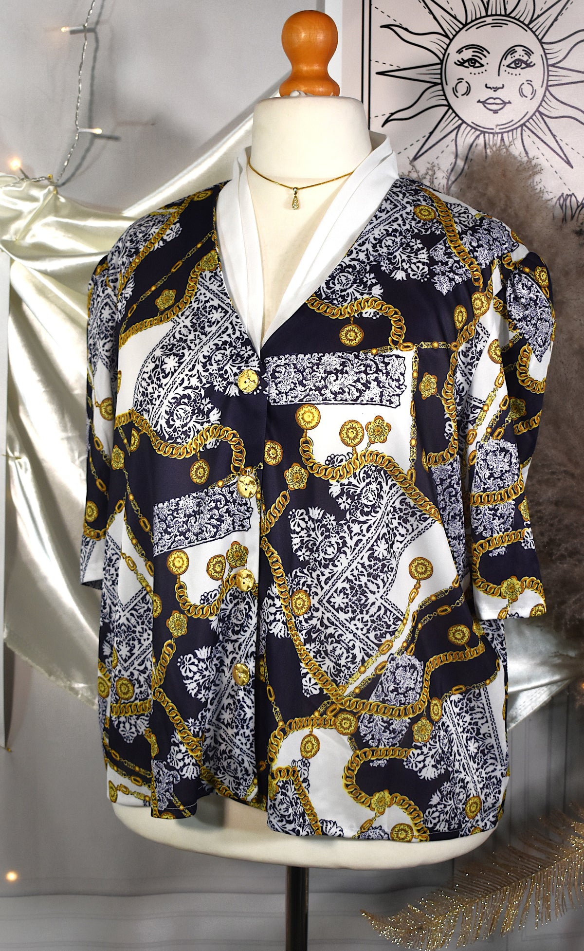 Chemise vintage bleu marine à motifs chaînes