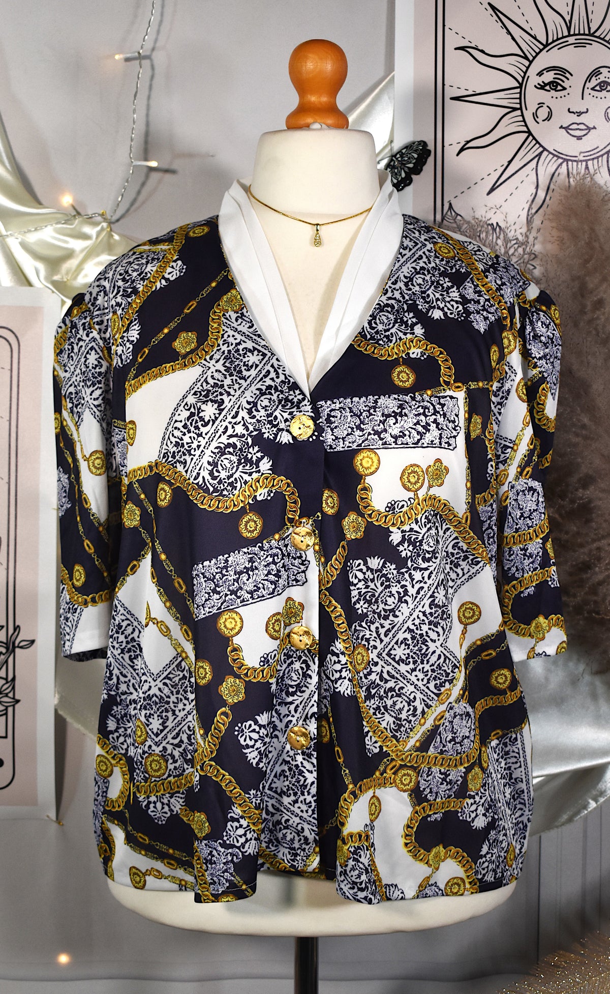 Chemise vintage bleu marine à motifs chaînes