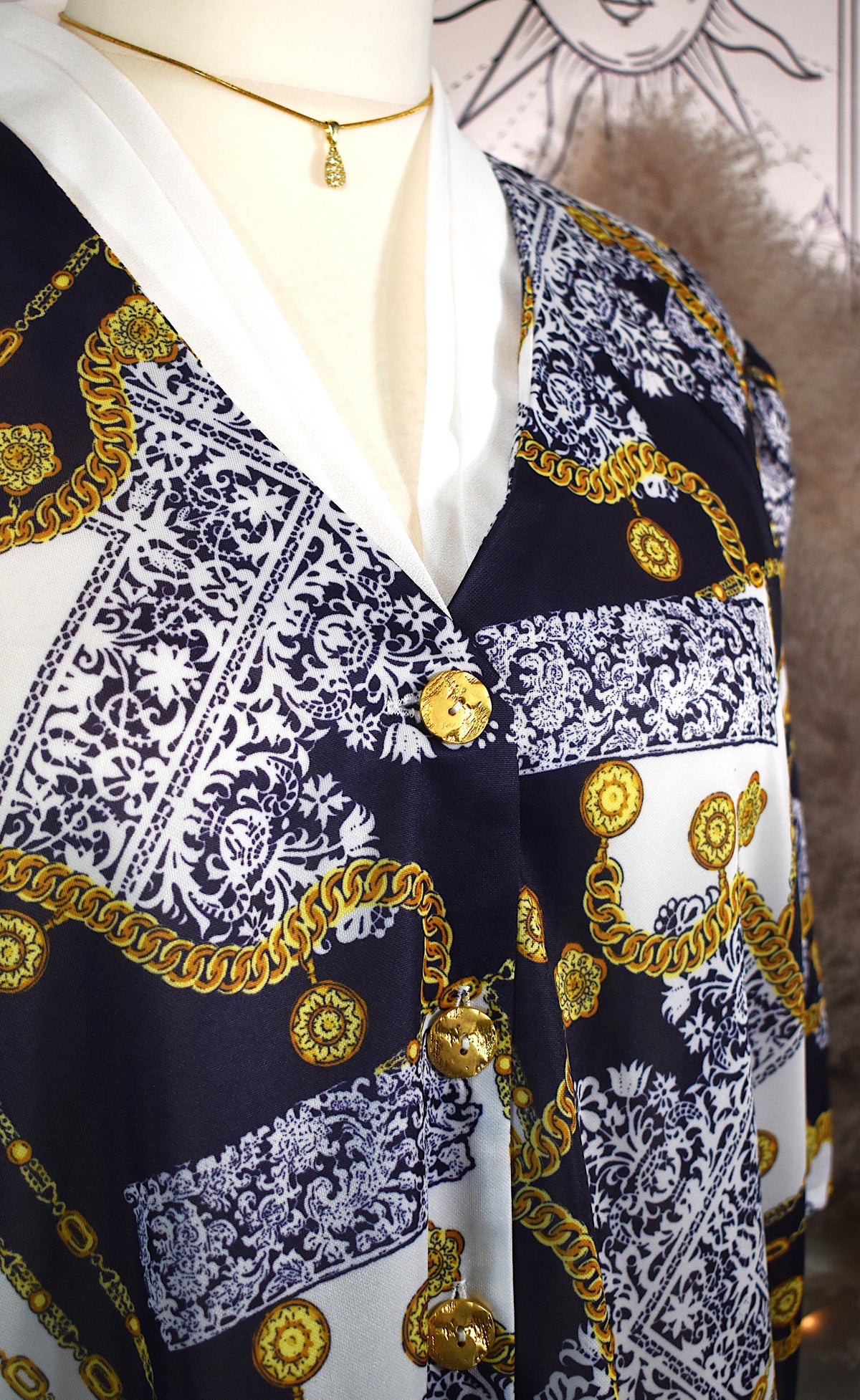 Chemise vintage bleu marine à motifs chaînes