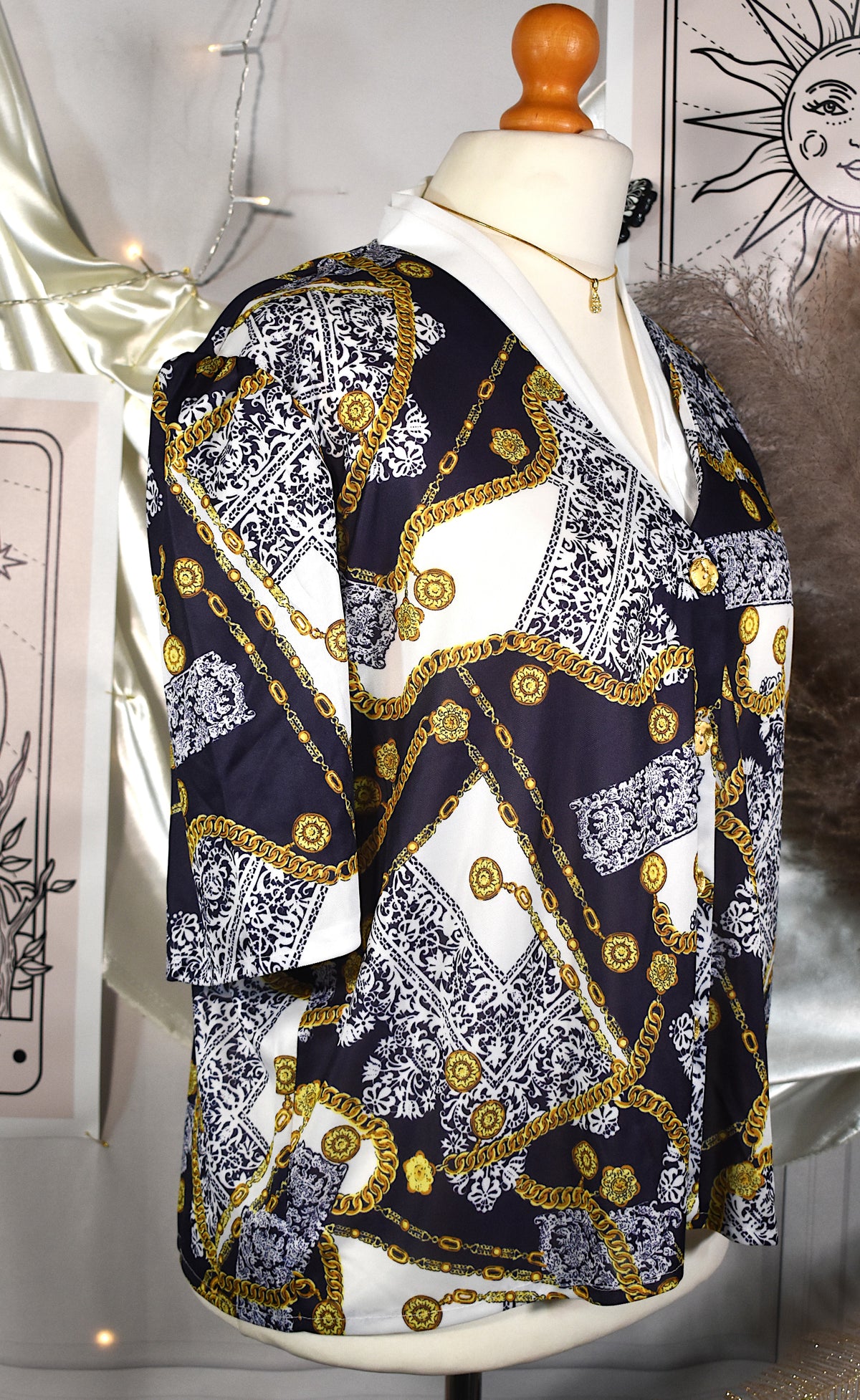 Chemise vintage bleu marine à motifs chaînes