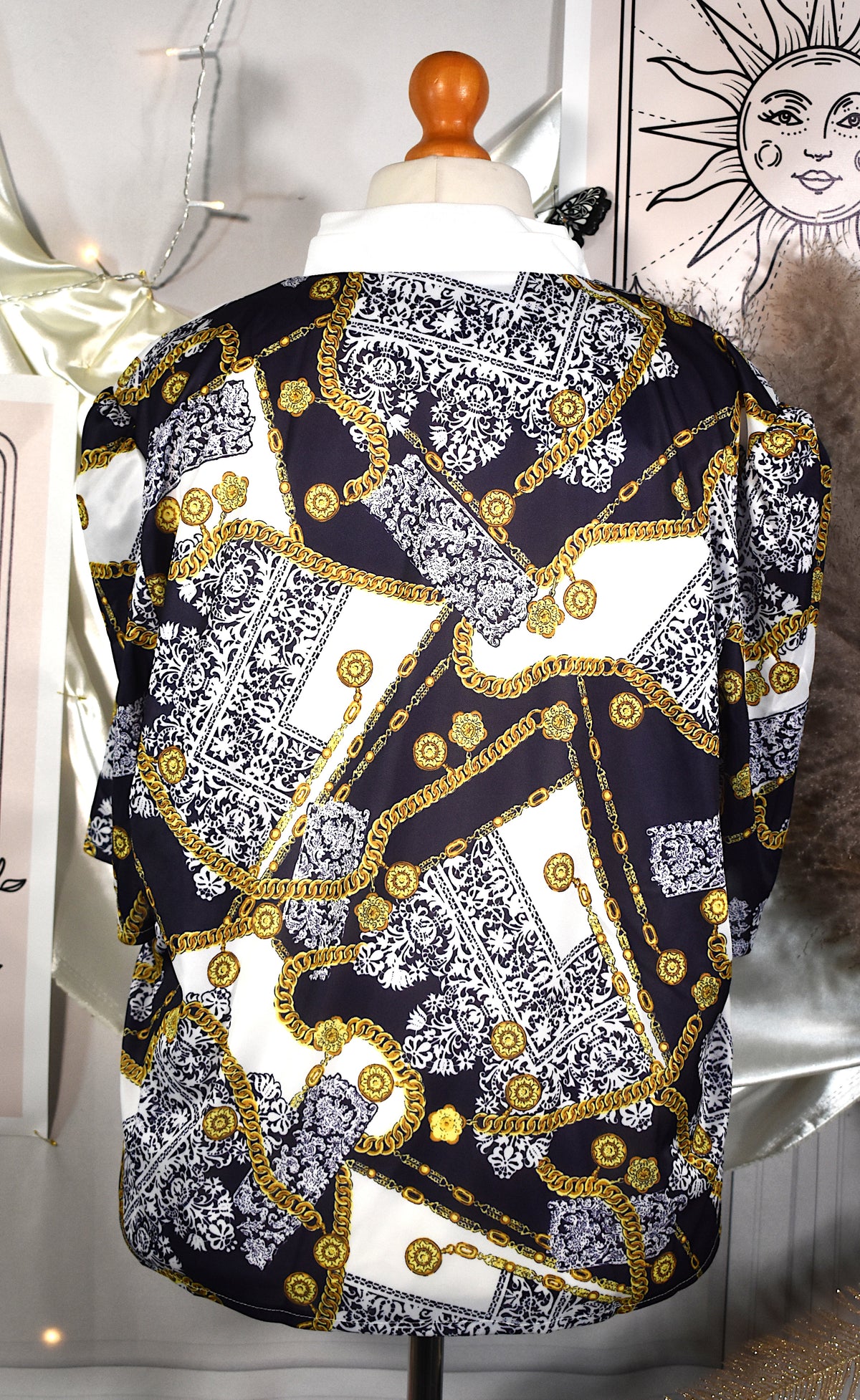 Chemise vintage bleu marine à motifs chaînes