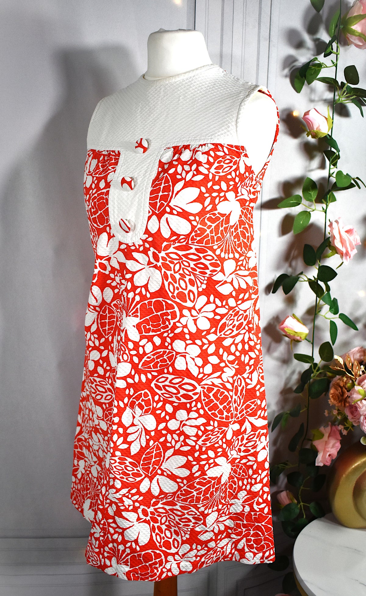 Robe vintage nid d'abeille blanche & orange