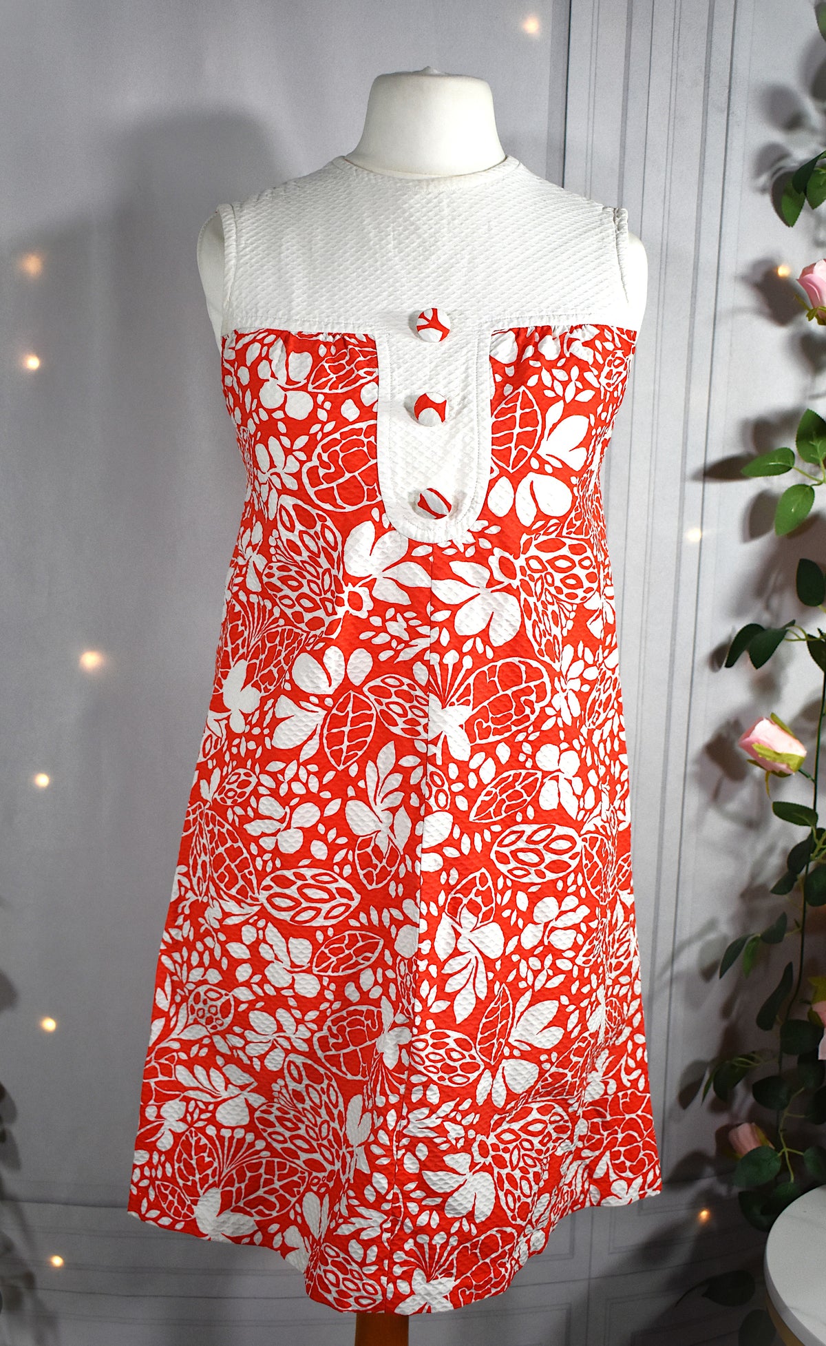 Robe vintage nid d'abeille blanche & orange