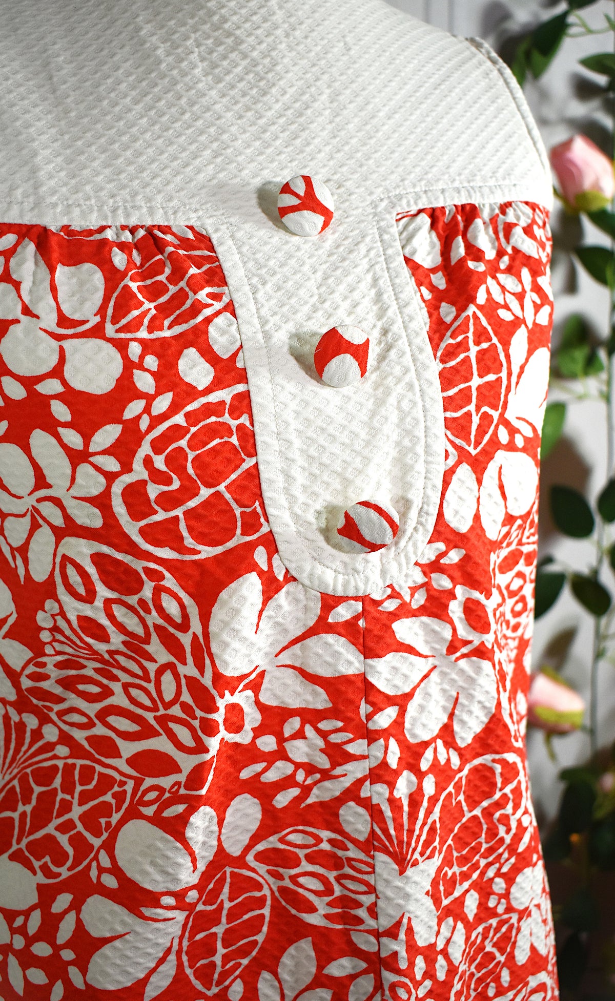Robe vintage nid d'abeille blanche & orange