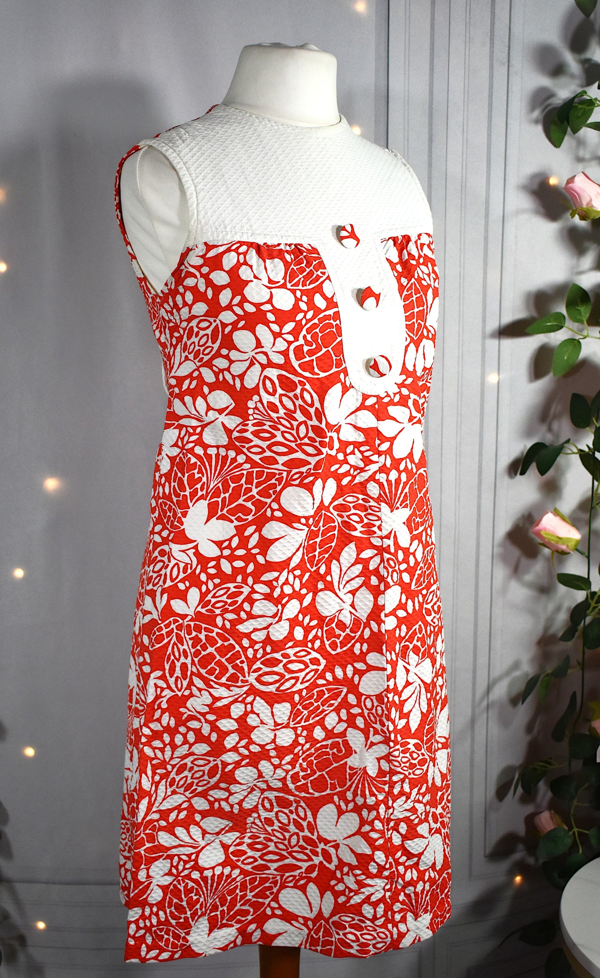 Robe vintage nid d'abeille blanche & orange
