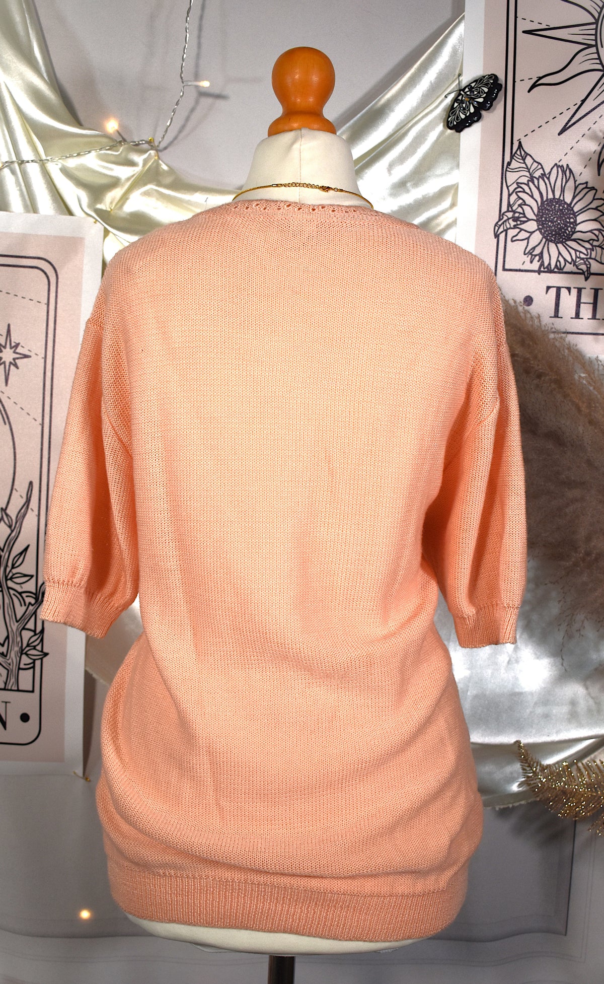 Cardigan vintage rose pastel brodé floral manches courtes