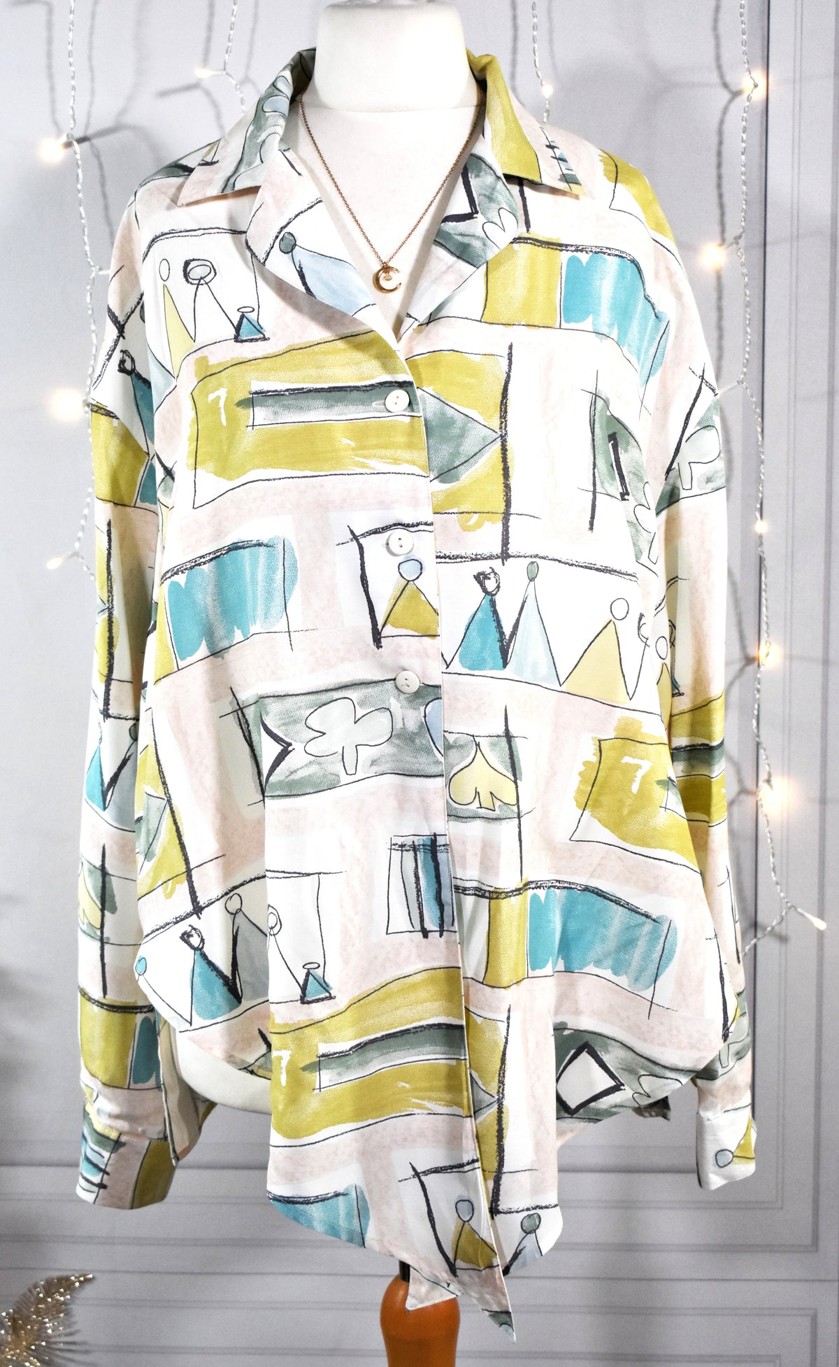 Chemise vintage Laurene M aux motifs graphiques pastel