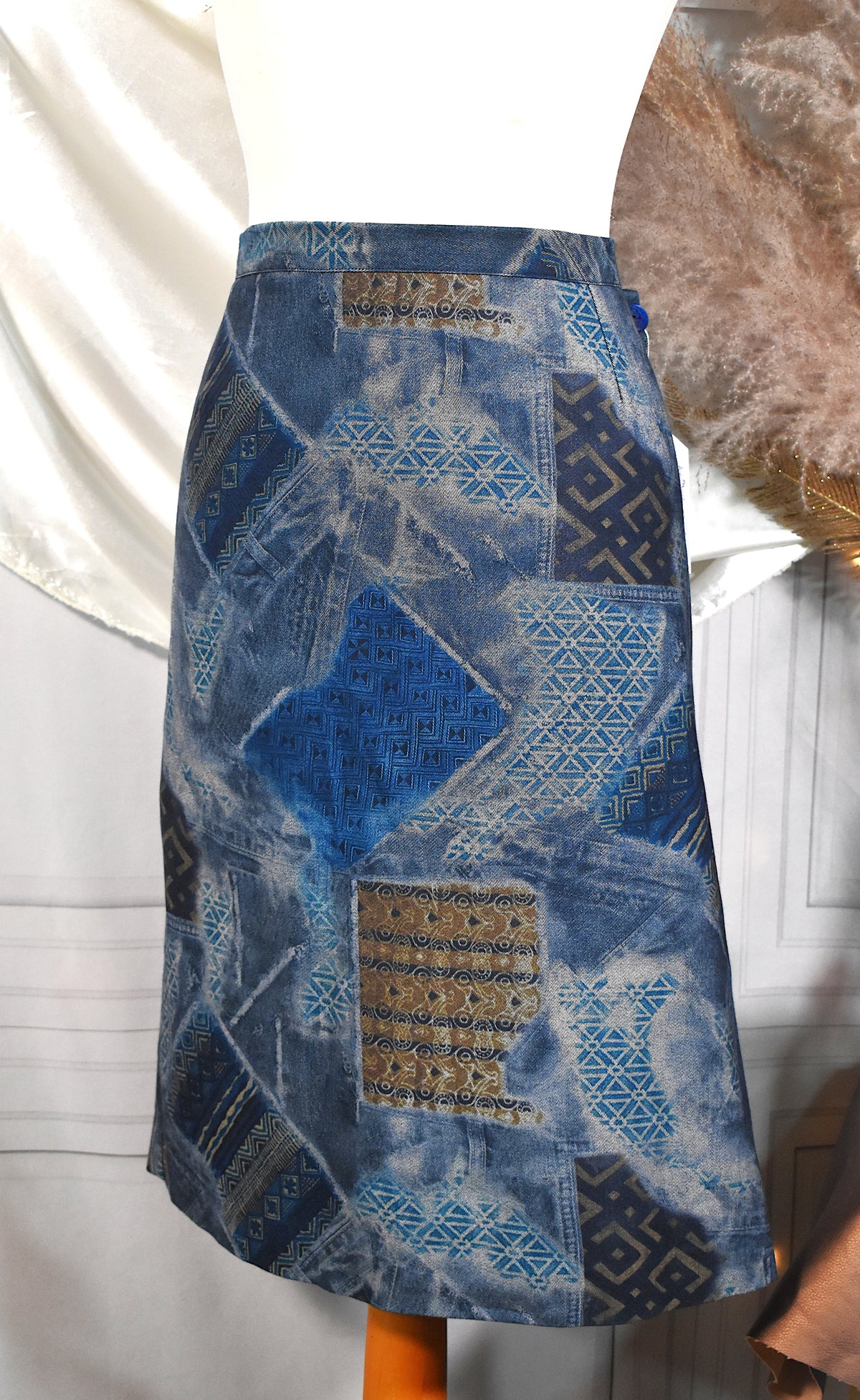 Jupe courte évasée patchwork denim – Made in France