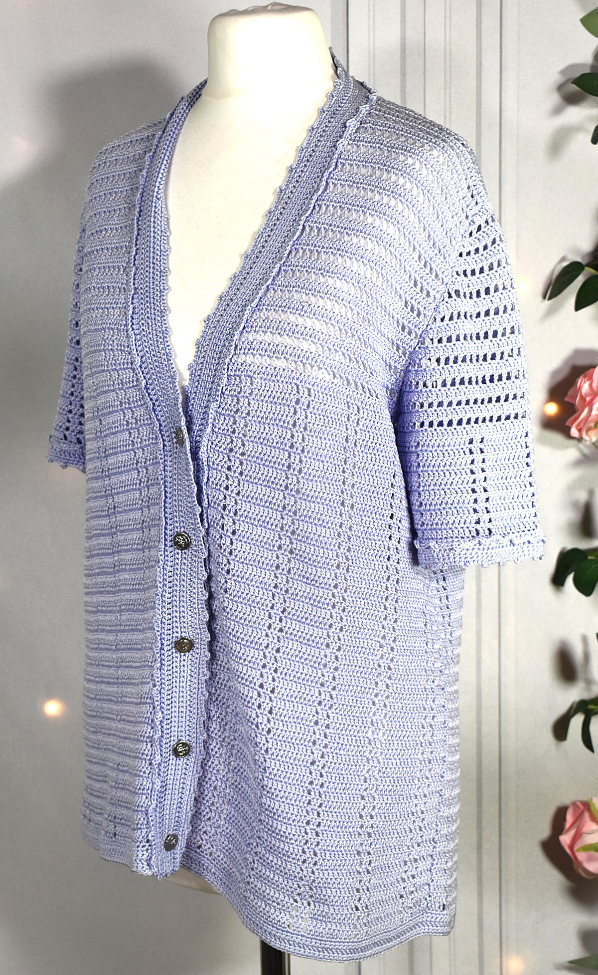 Gilet vintage crochet lila manches courtes