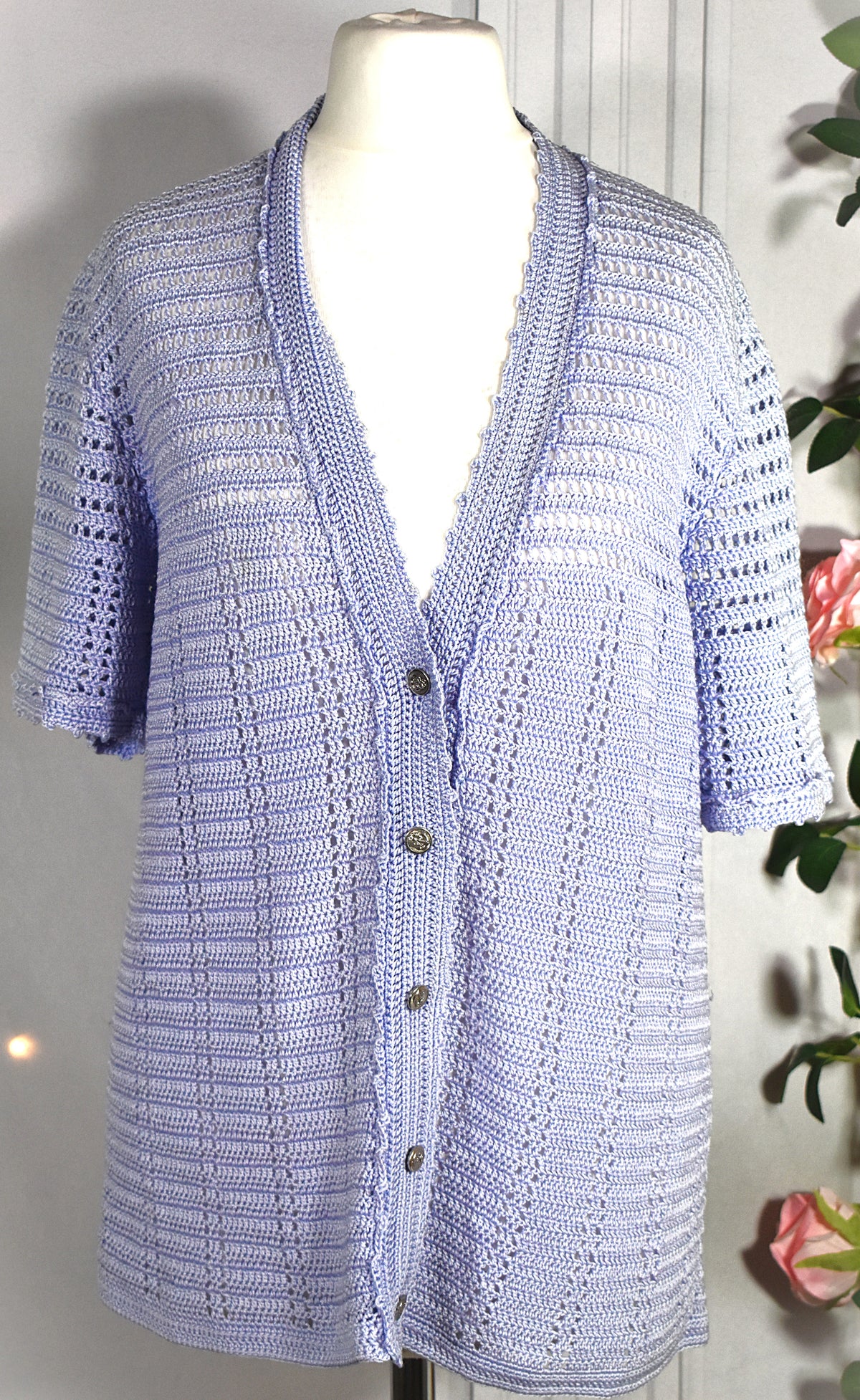 Gilet vintage crochet lila manches courtes