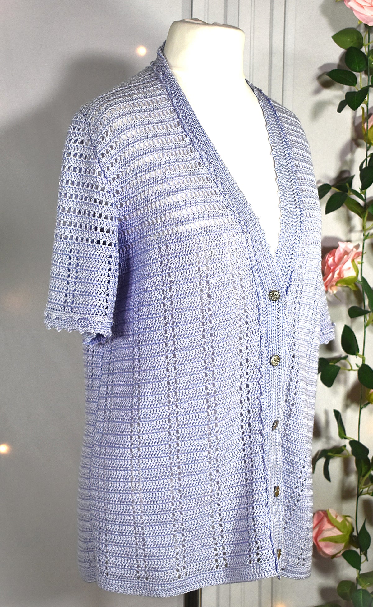 Gilet vintage crochet lila manches courtes