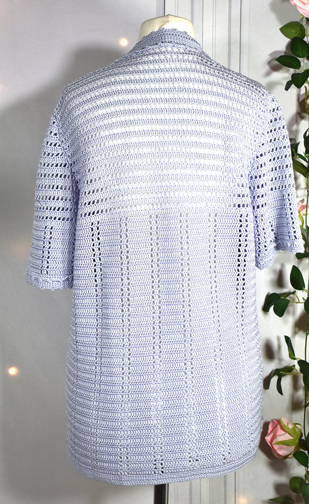 Gilet vintage crochet lila manches courtes
