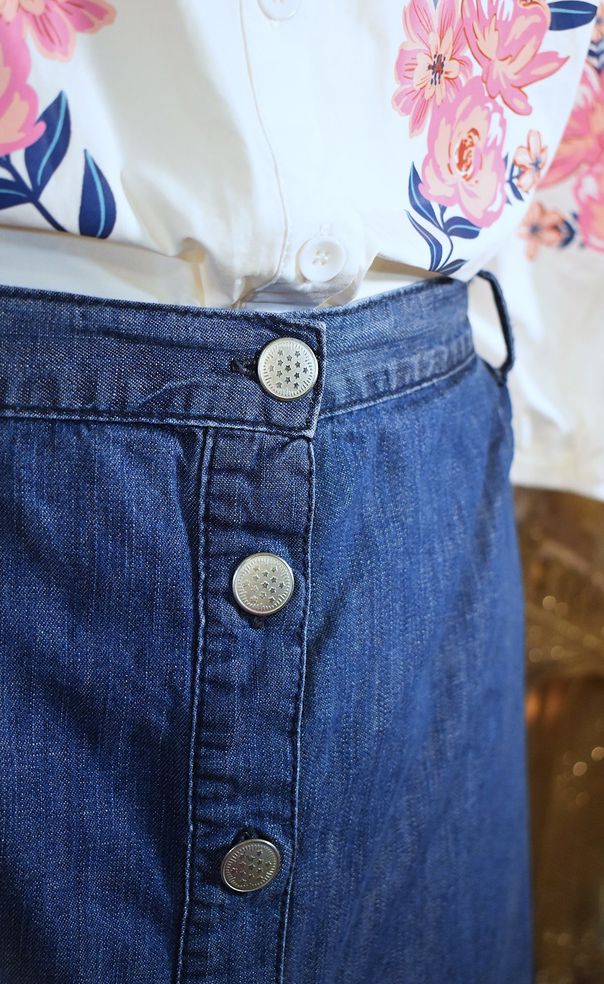 Jupe denim 100% coton vintage bleue mi-longue évasée