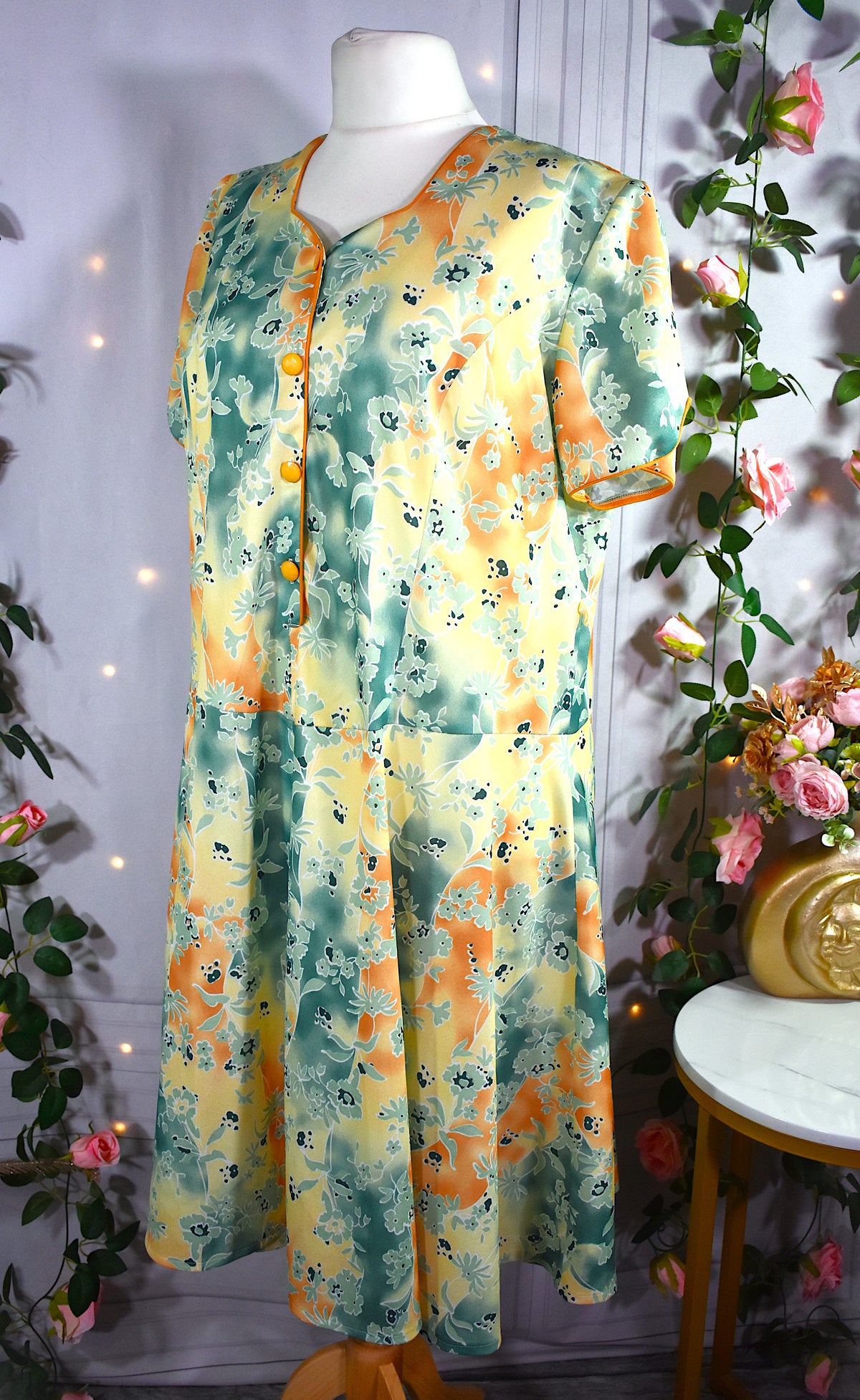 Robe vintage jaune & verte
