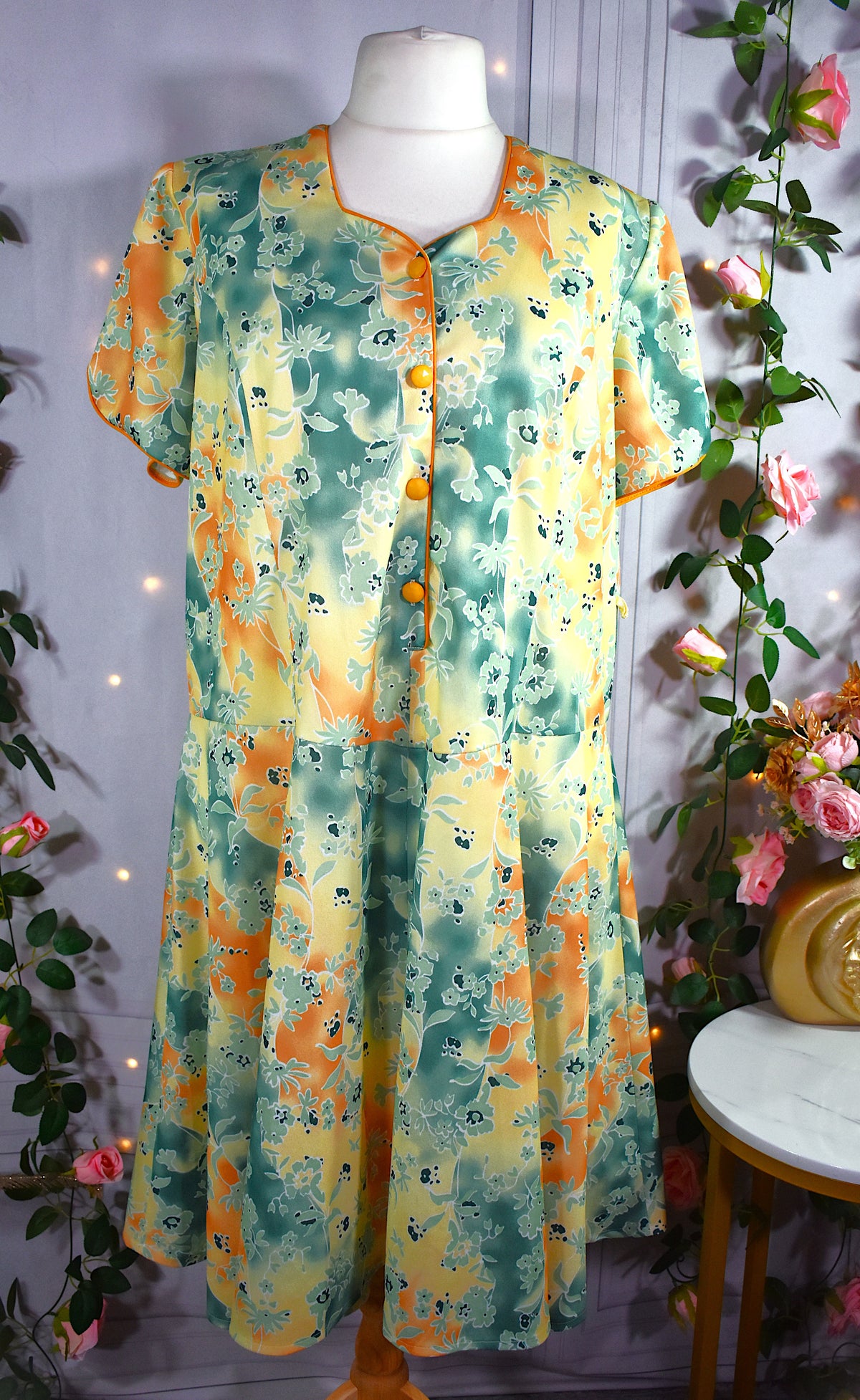 Robe vintage jaune & verte