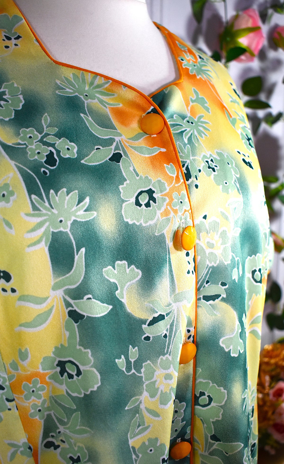 Robe vintage jaune & verte