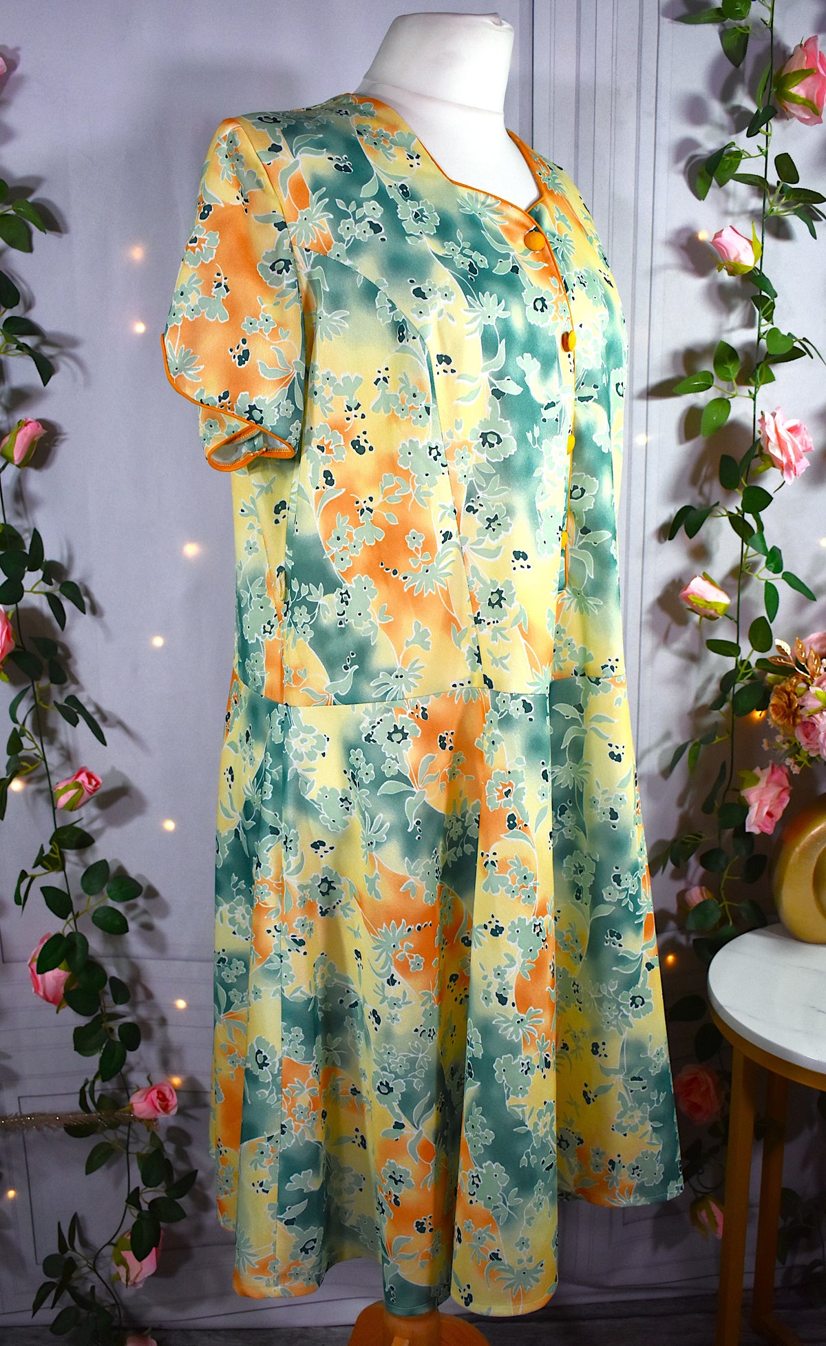 Robe vintage jaune & verte