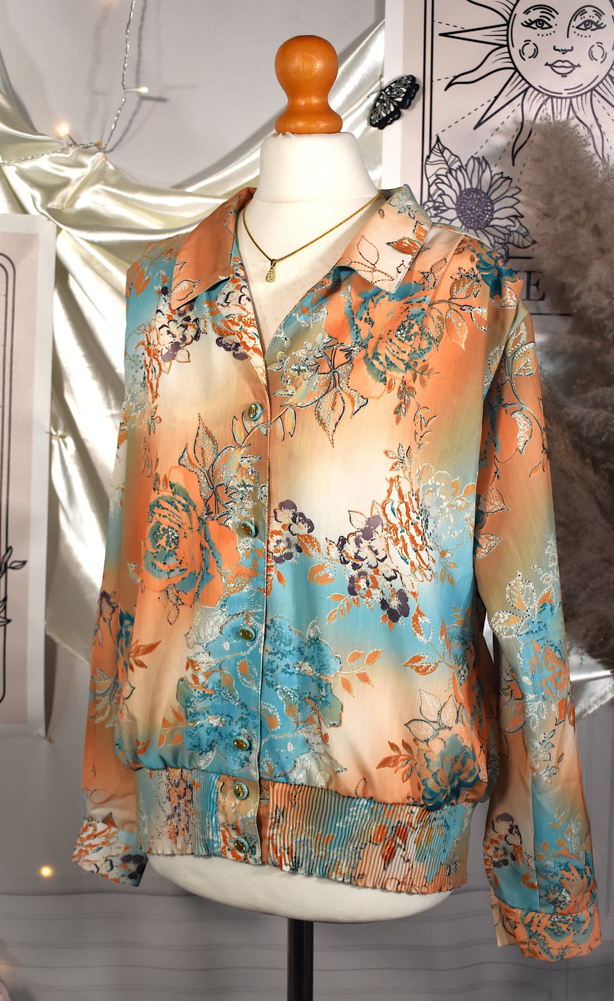 Chemise fluide orange turquoise et beige
