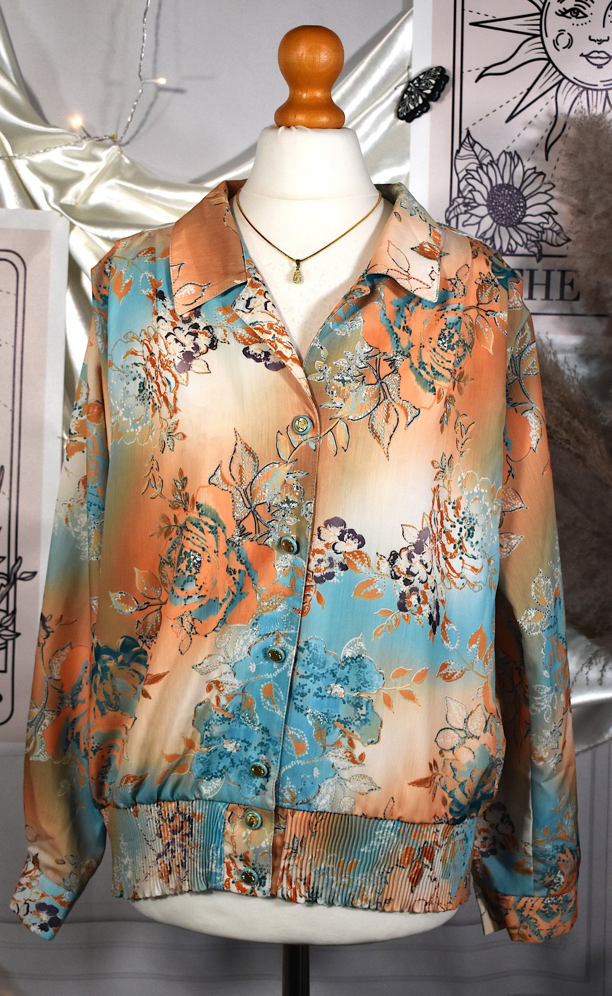 Chemise fluide orange turquoise et beige