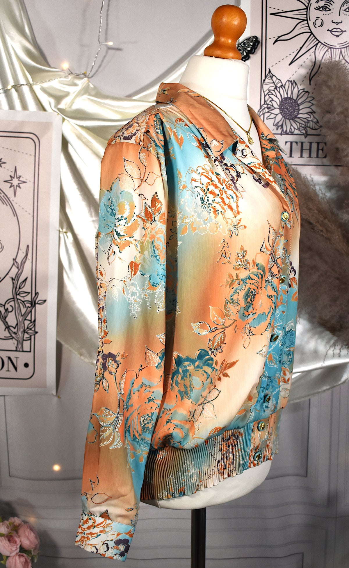 Chemise fluide orange turquoise et beige