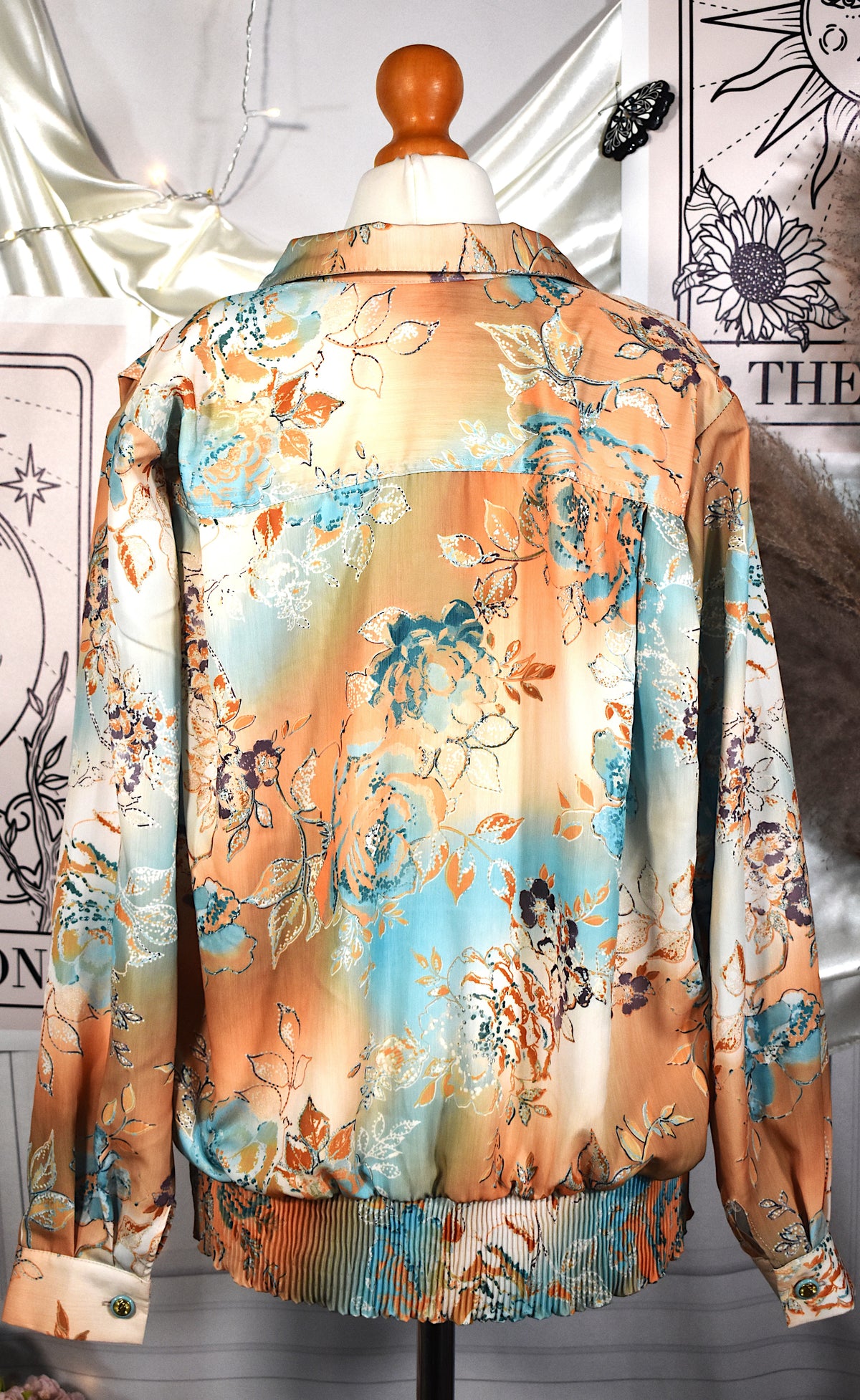 Chemise fluide orange turquoise et beige