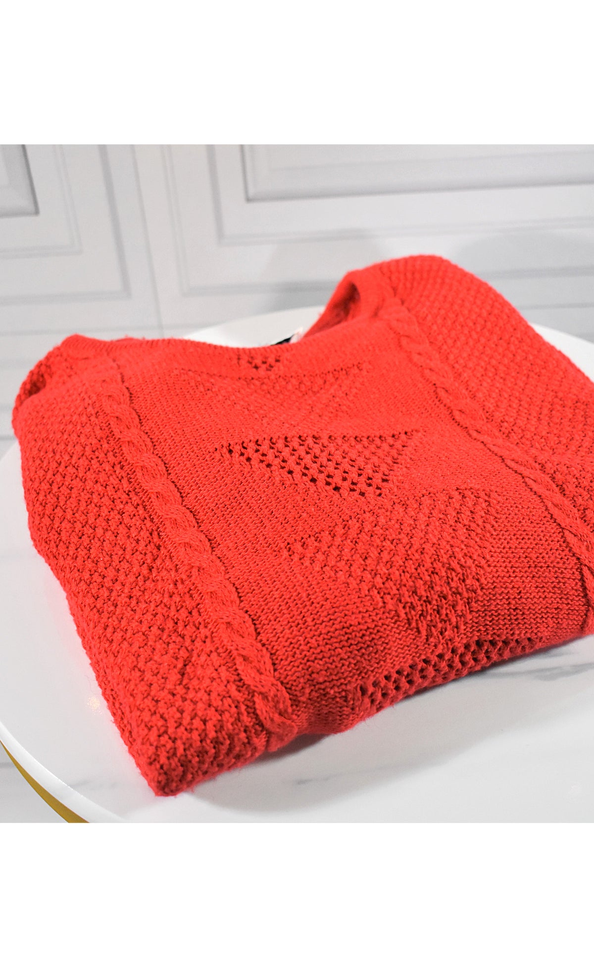 Pull vintage rouge en maille ajourée Chassagnard / Made in France