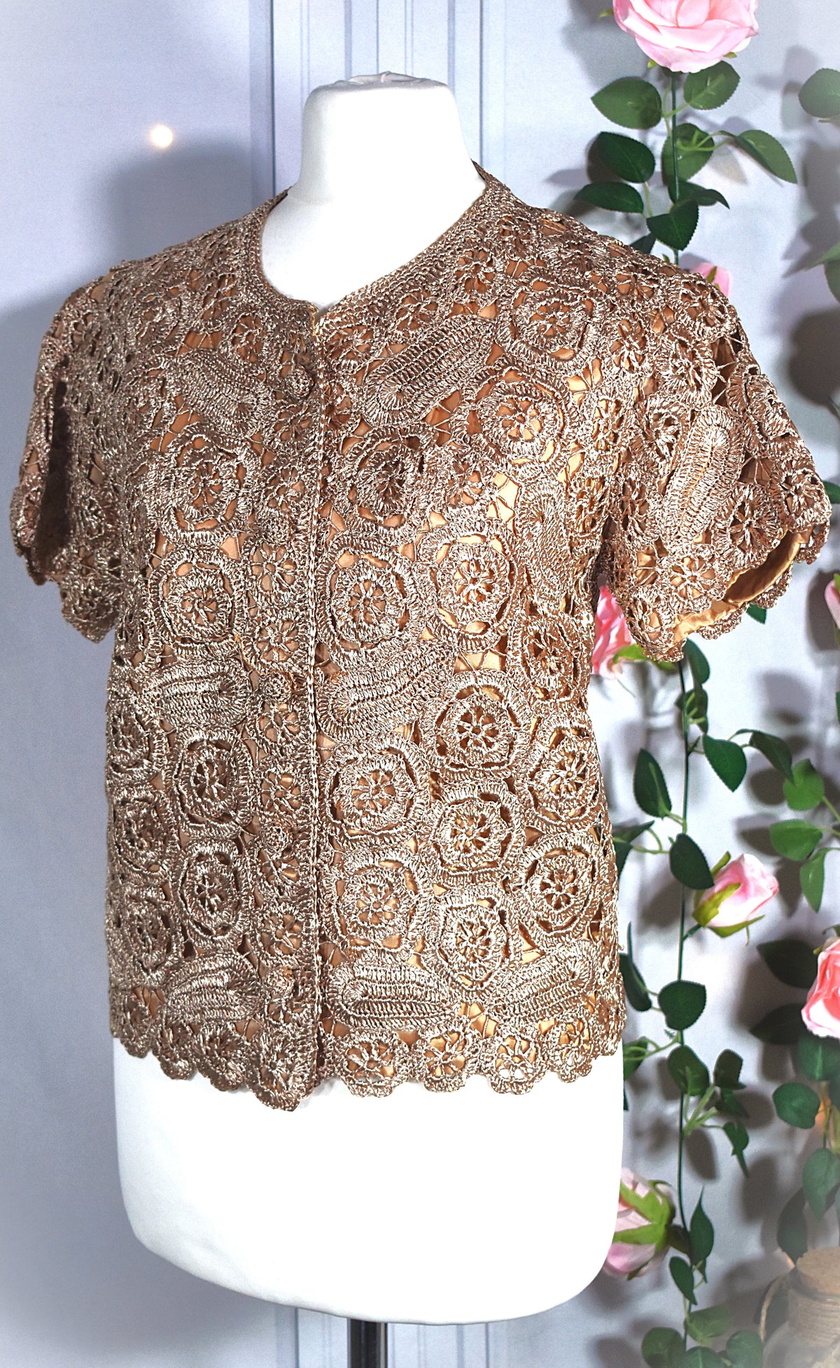 Veste/gilet crochet doré vintage Heftco – Made in Italy