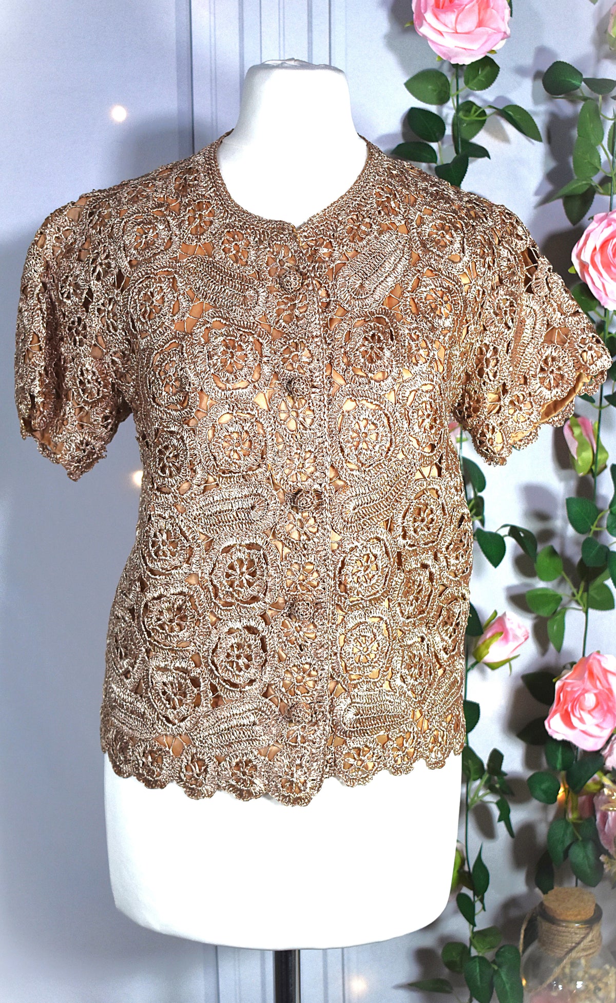 Veste/gilet crochet doré vintage Heftco – Made in Italy